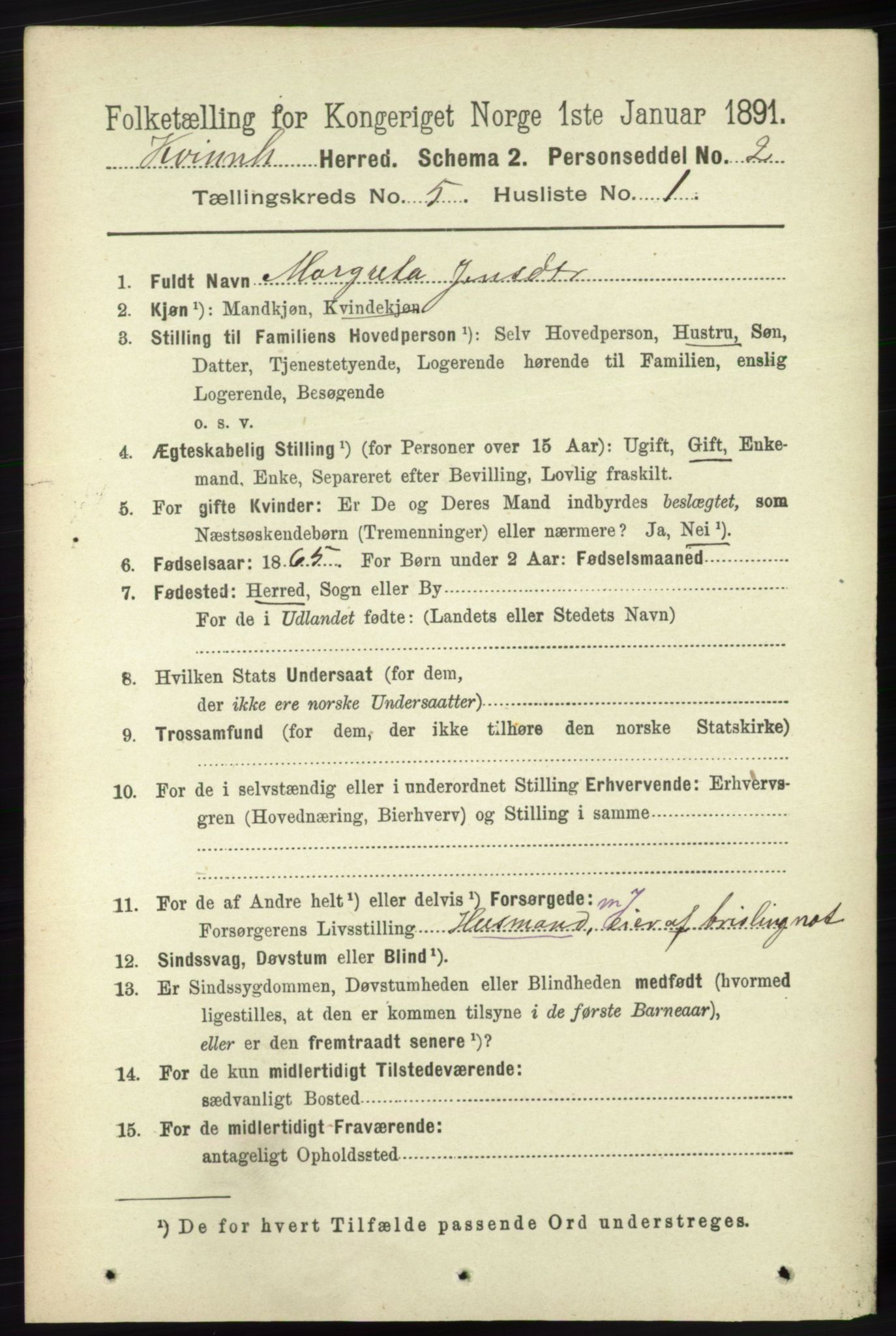 RA, 1891 census for 1224 Kvinnherad, 1891, p. 1743