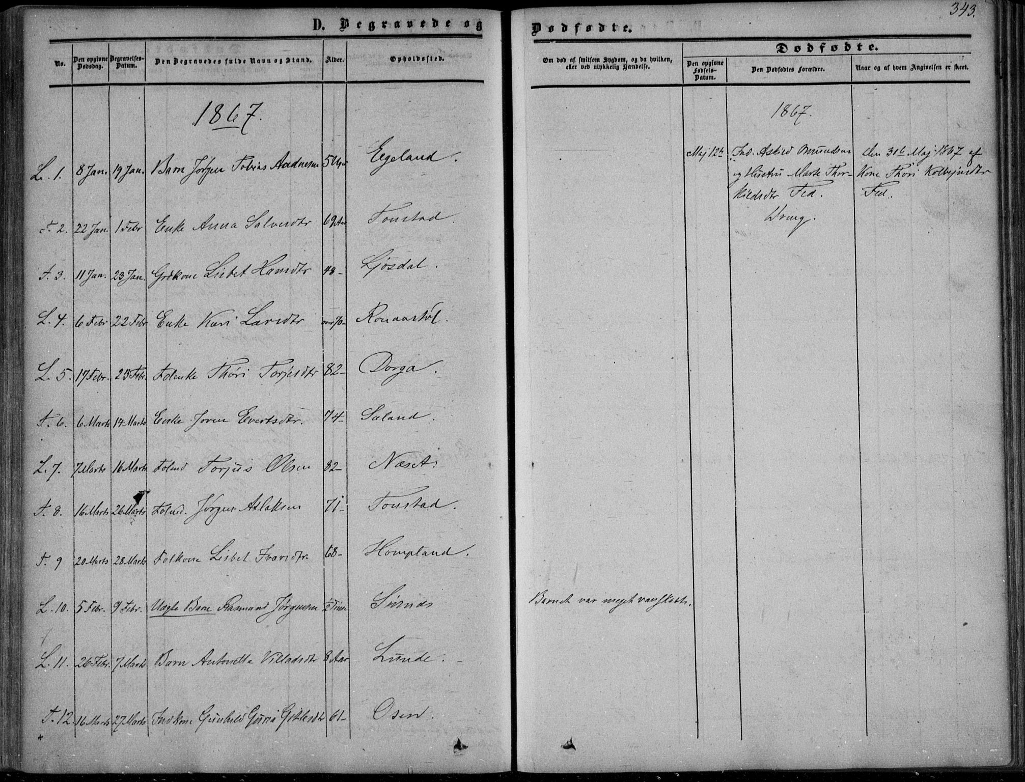 Sirdal sokneprestkontor, AV/SAK-1111-0036/F/Fa/Fab/L0002: Parish register (official) no. A 2, 1855-1874, p. 343