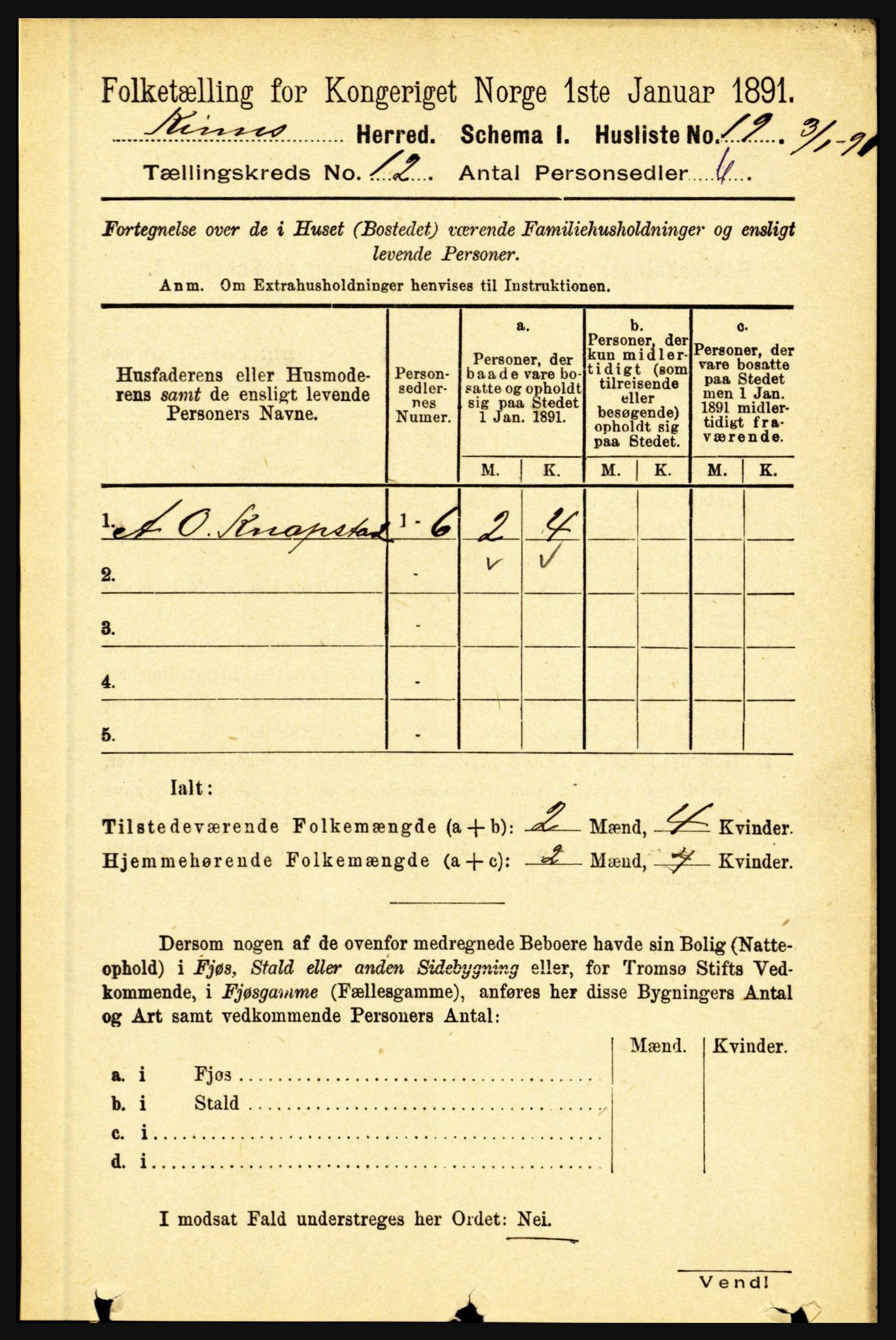 RA, 1891 census for 1437 Kinn, 1891, p. 4449