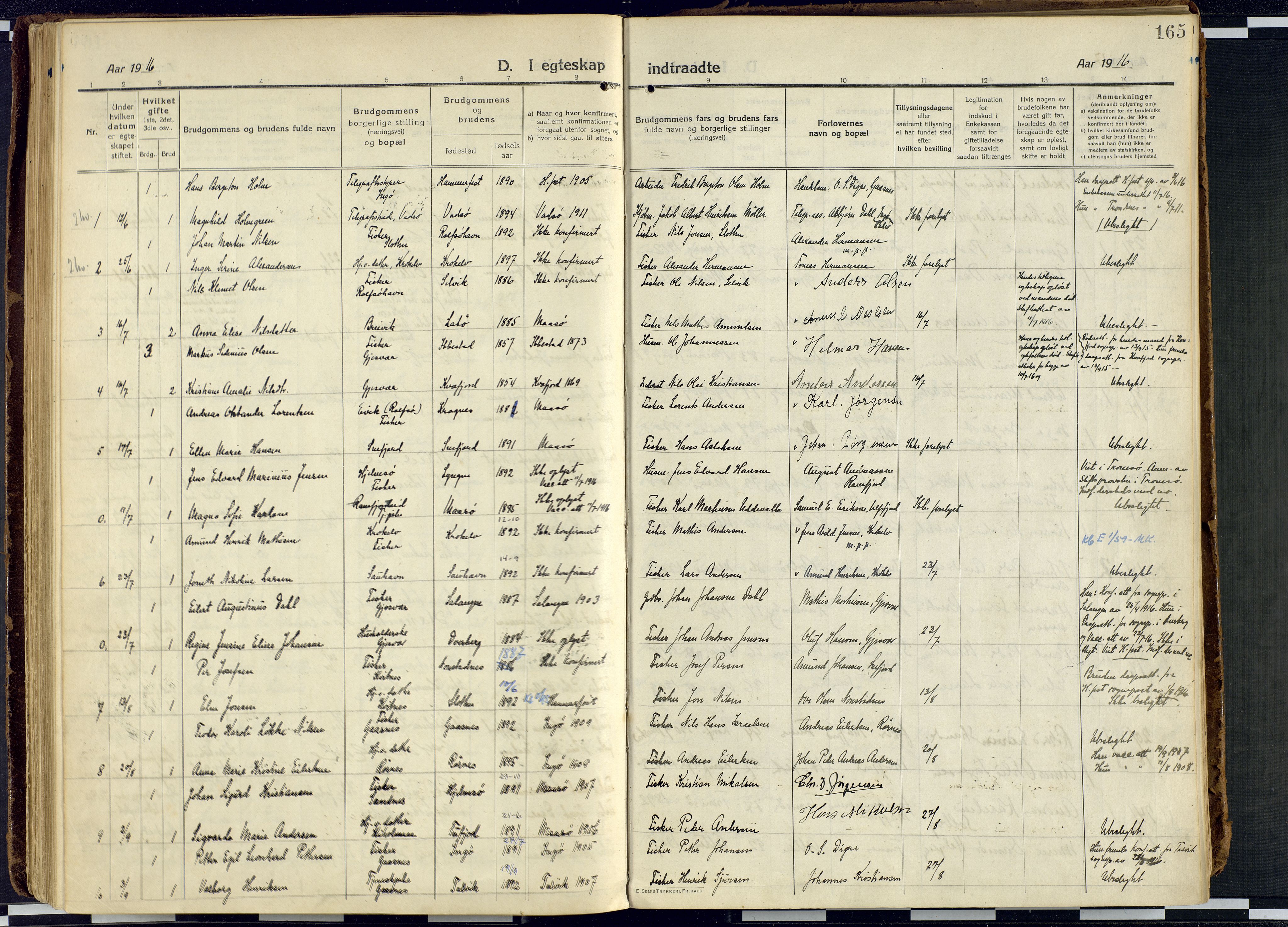 Måsøy sokneprestkontor, AV/SATØ-S-1348/H/Ha/L0010kirke: Parish register (official) no. 10, 1915-1933, p. 165