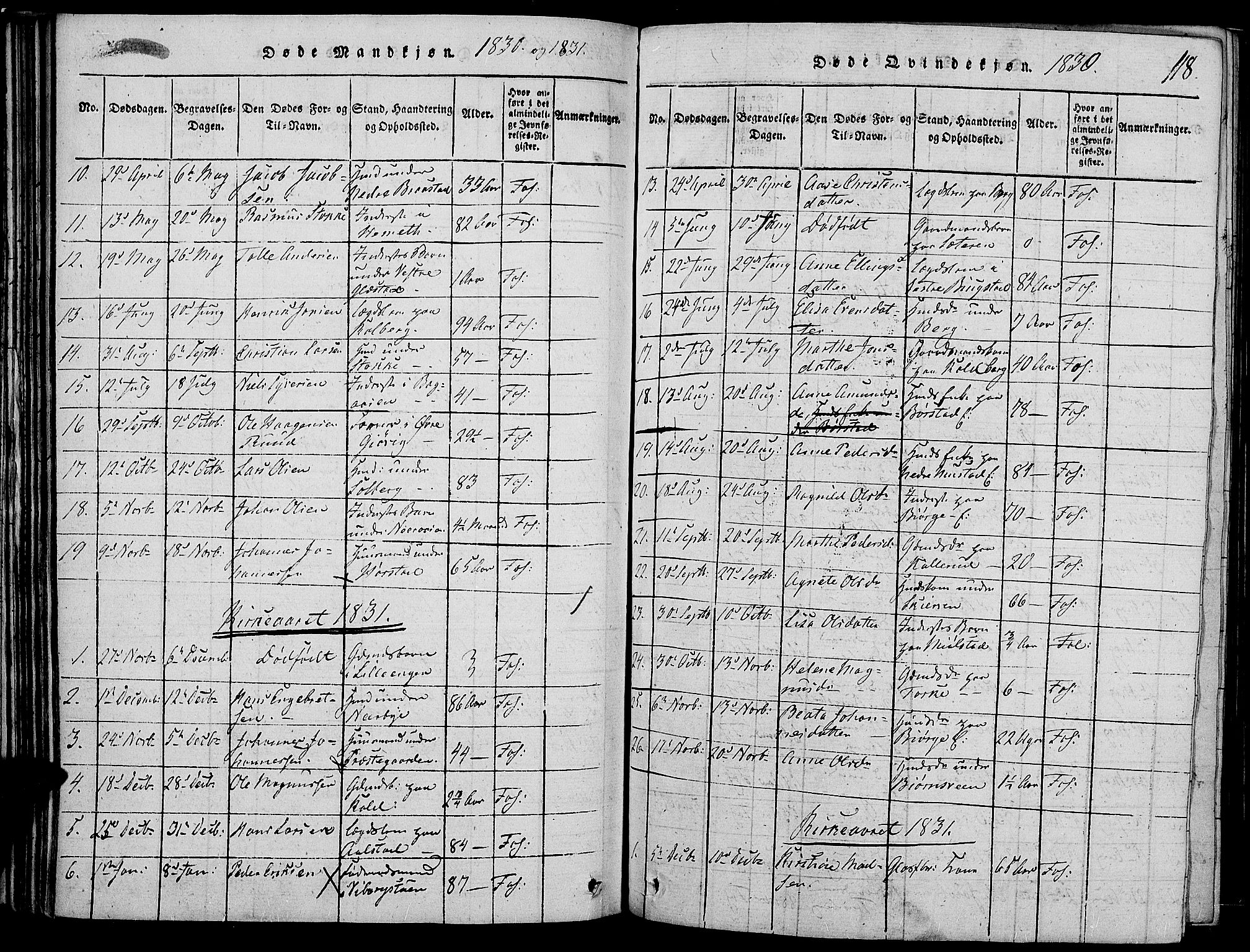 Vardal prestekontor, SAH/PREST-100/H/Ha/Haa/L0004: Parish register (official) no. 4, 1814-1831, p. 118