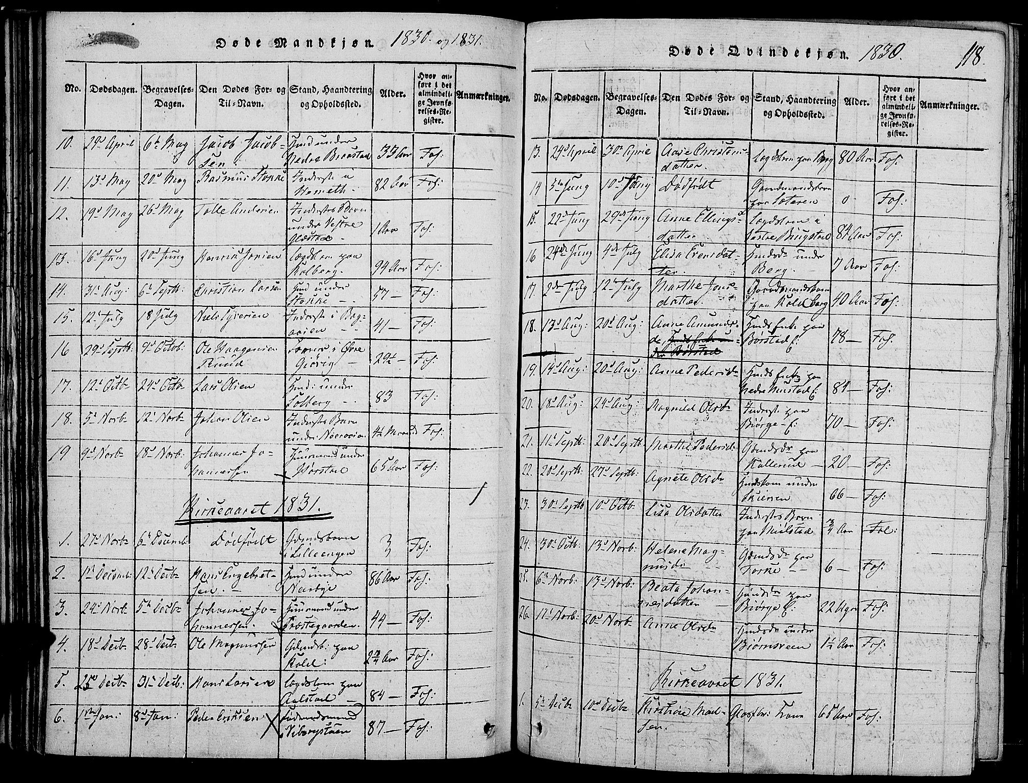 Vardal prestekontor, AV/SAH-PREST-100/H/Ha/Haa/L0004: Parish register (official) no. 4, 1814-1831, p. 118