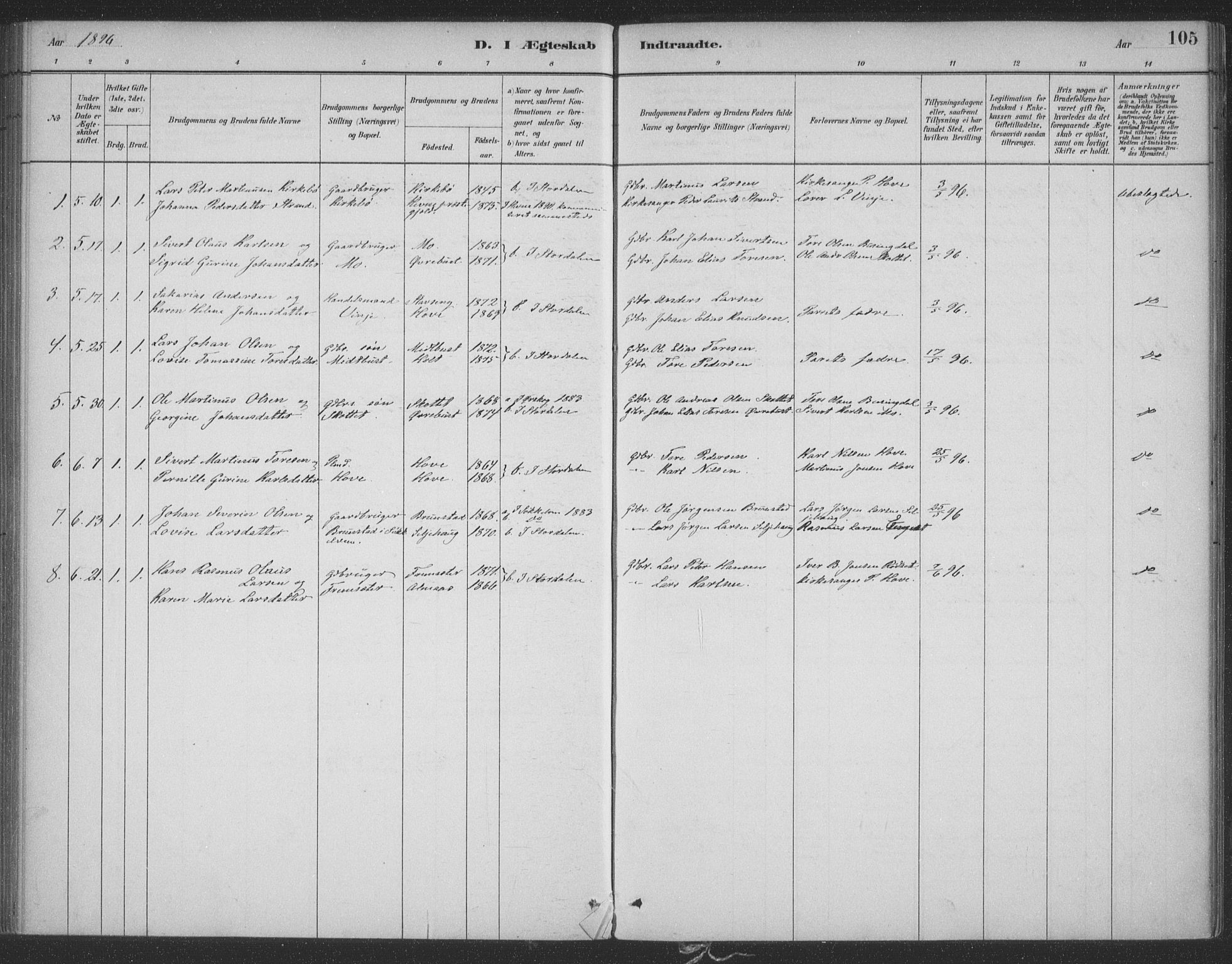 Ministerialprotokoller, klokkerbøker og fødselsregistre - Møre og Romsdal, SAT/A-1454/521/L0299: Parish register (official) no. 521A01, 1882-1907, p. 105