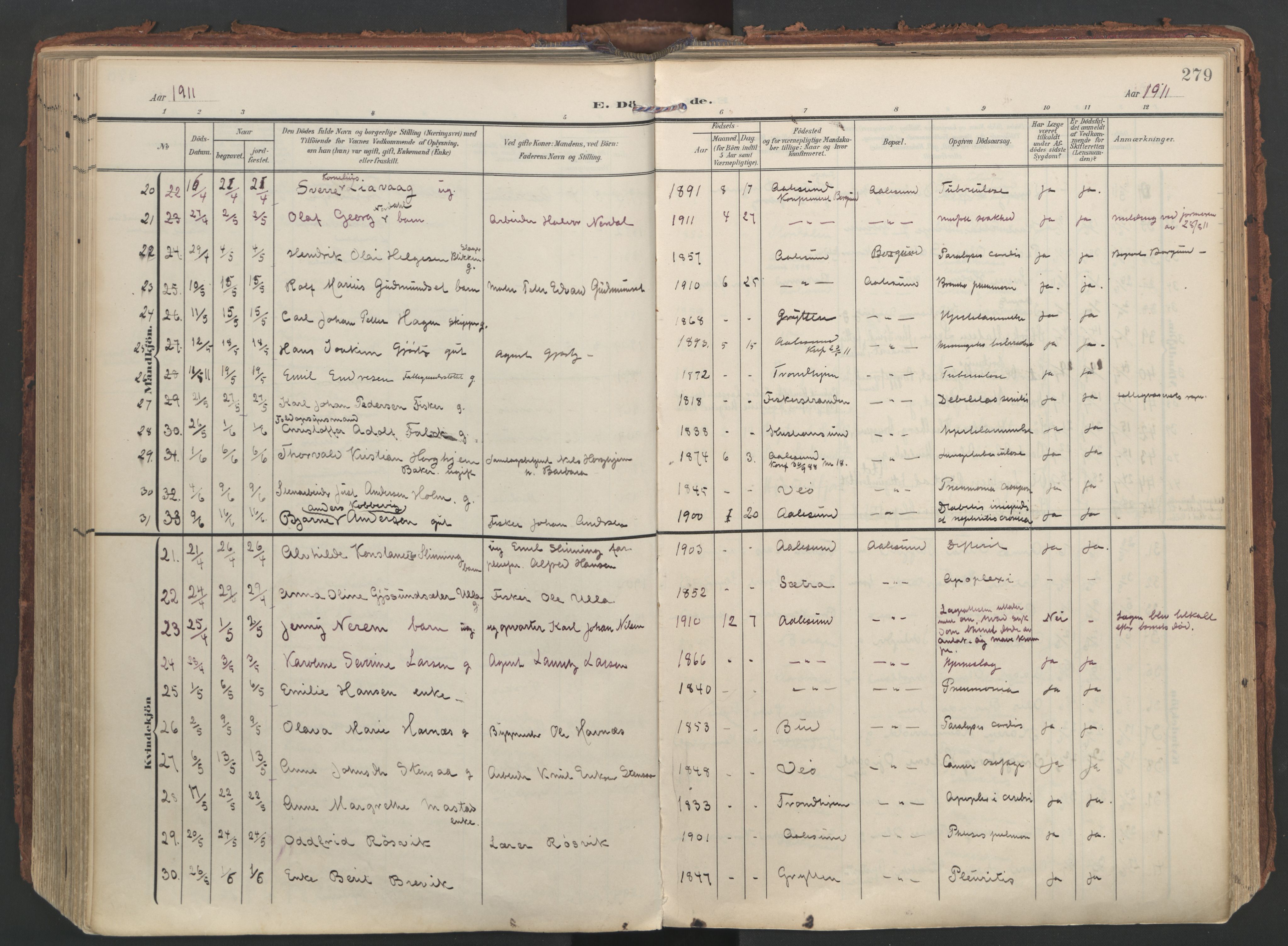 Ministerialprotokoller, klokkerbøker og fødselsregistre - Møre og Romsdal, AV/SAT-A-1454/529/L0459: Parish register (official) no. 529A09, 1904-1917, p. 279