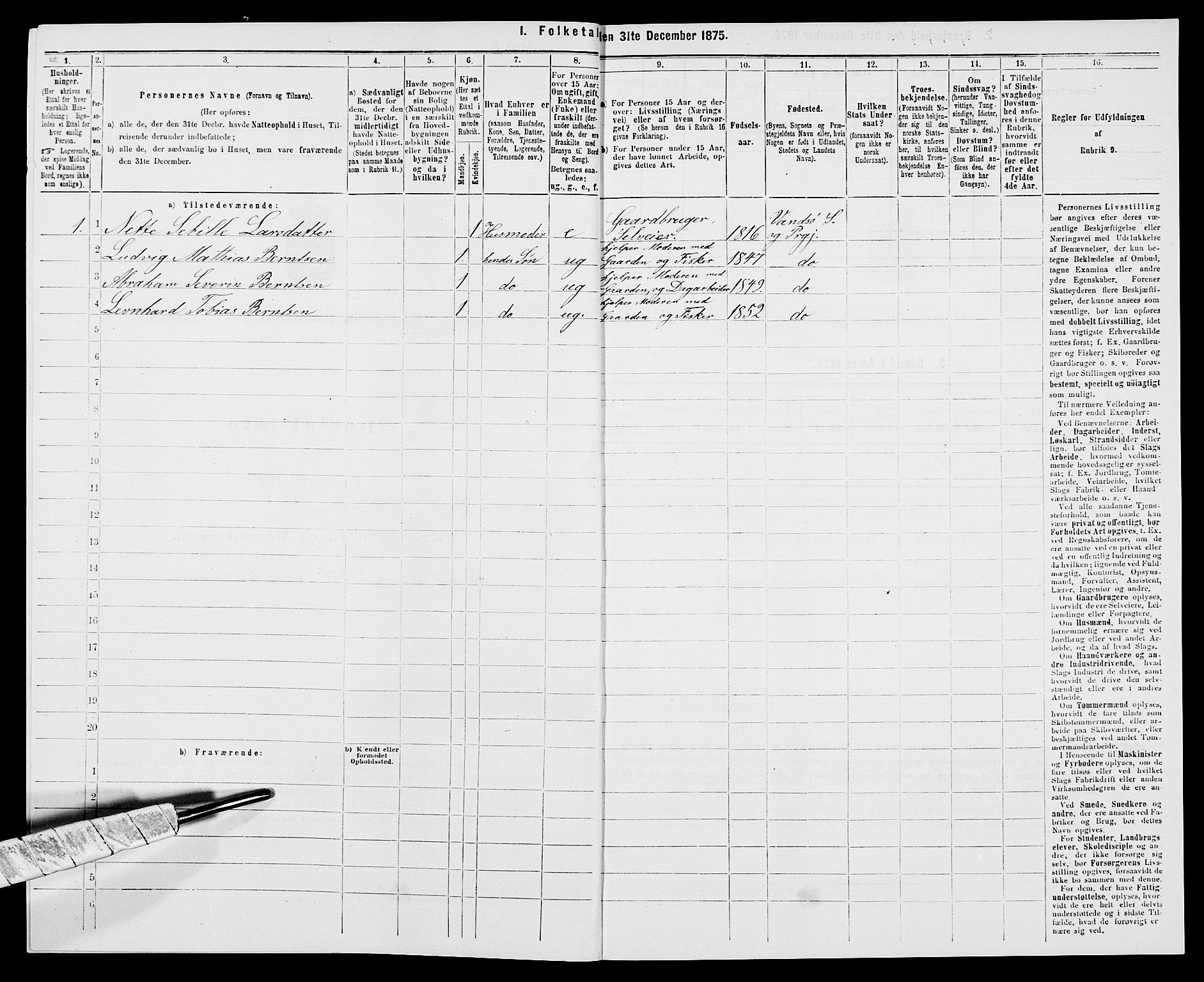 SAK, 1875 census for 1041L Vanse/Vanse og Farsund, 1875, p. 1892