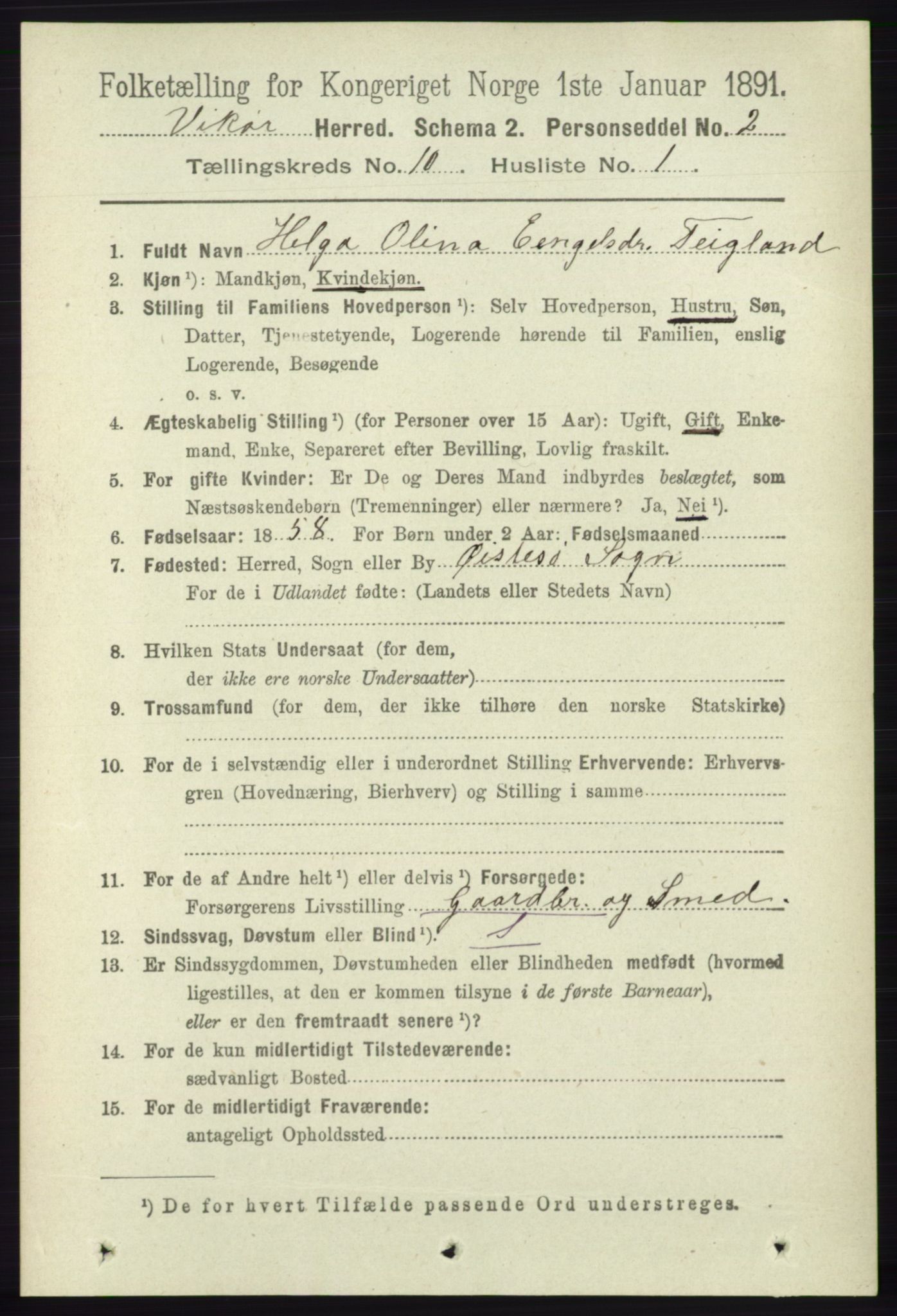 RA, 1891 census for 1238 Vikør, 1891, p. 2936