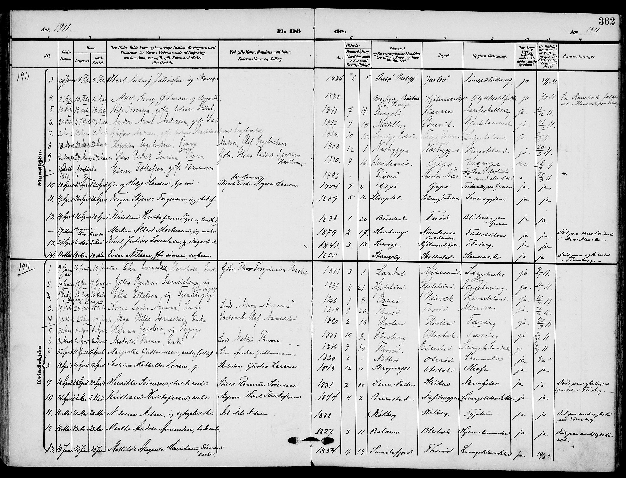 Nøtterøy kirkebøker, AV/SAKO-A-354/F/Fa/L0010: Parish register (official) no. I 10, 1908-1919, p. 362