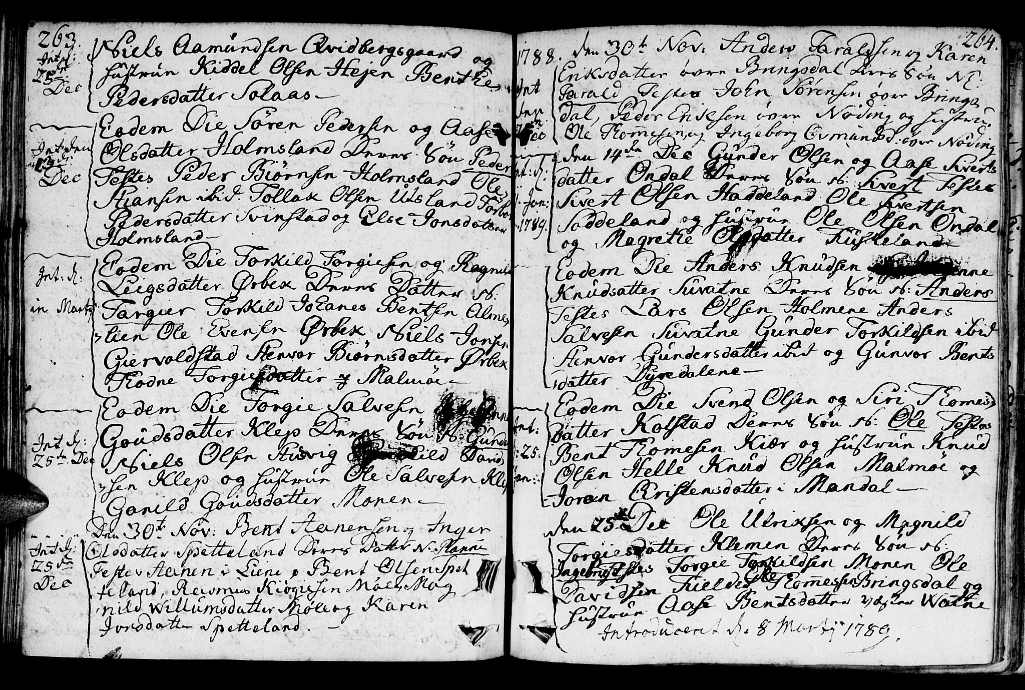 Holum sokneprestkontor, SAK/1111-0022/F/Fa/Faa/L0003: Parish register (official) no. A 3, 1780-1821, p. 263-264