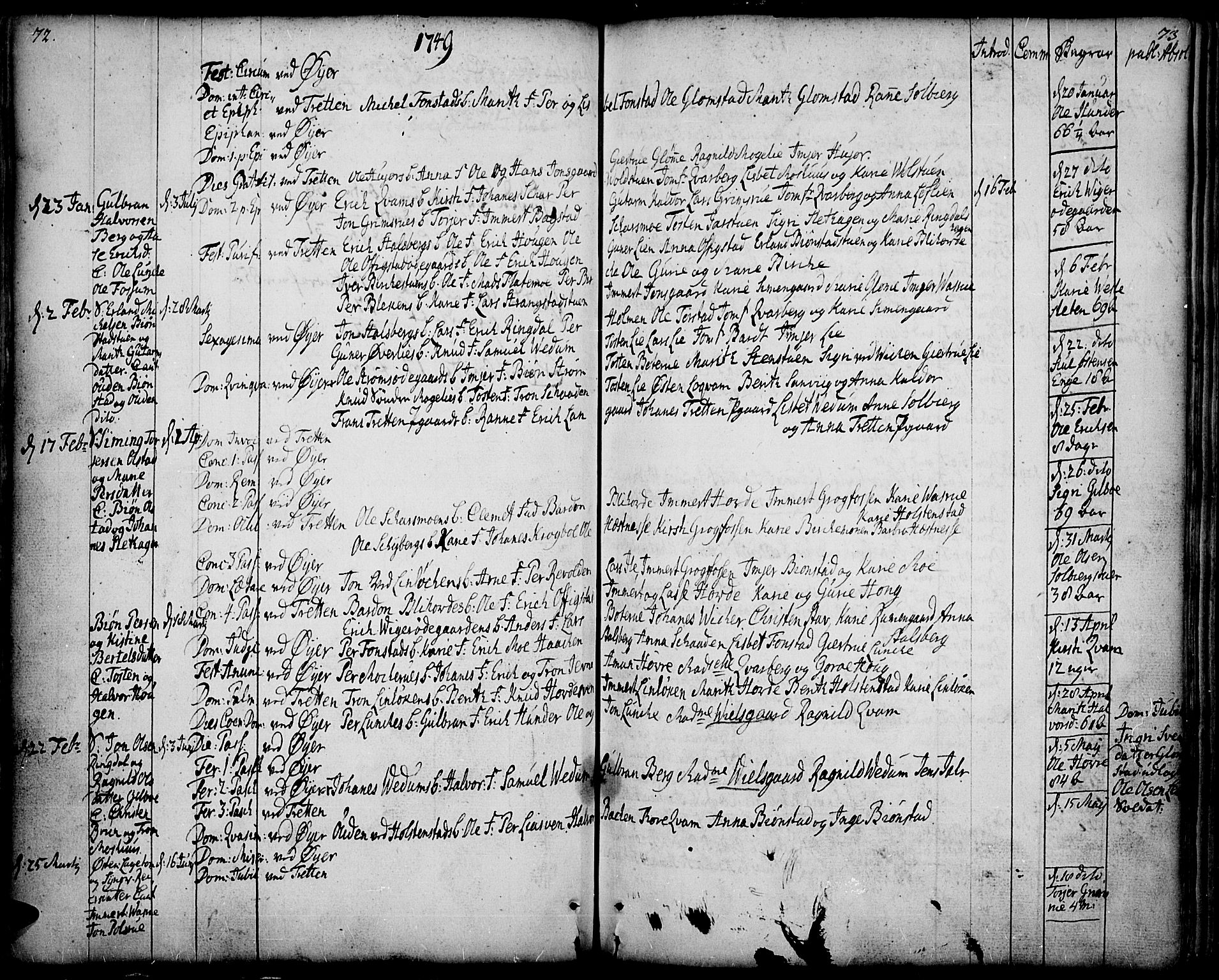 Øyer prestekontor, SAH/PREST-084/H/Ha/Haa/L0002: Parish register (official) no. 2, 1733-1784, p. 72-73