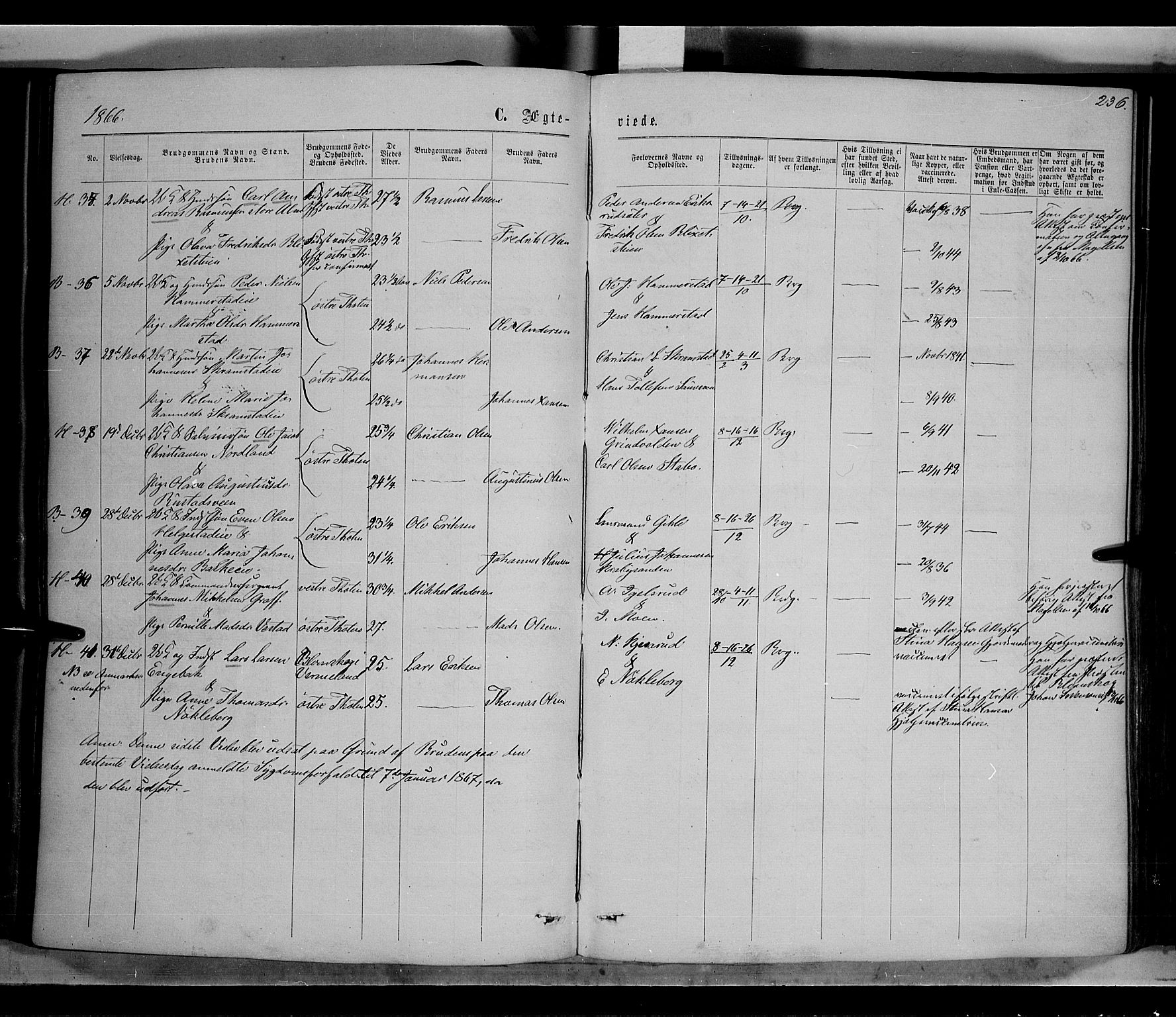 Østre Toten prestekontor, SAH/PREST-104/H/Ha/Haa/L0005: Parish register (official) no. 5, 1866-1877, p. 236