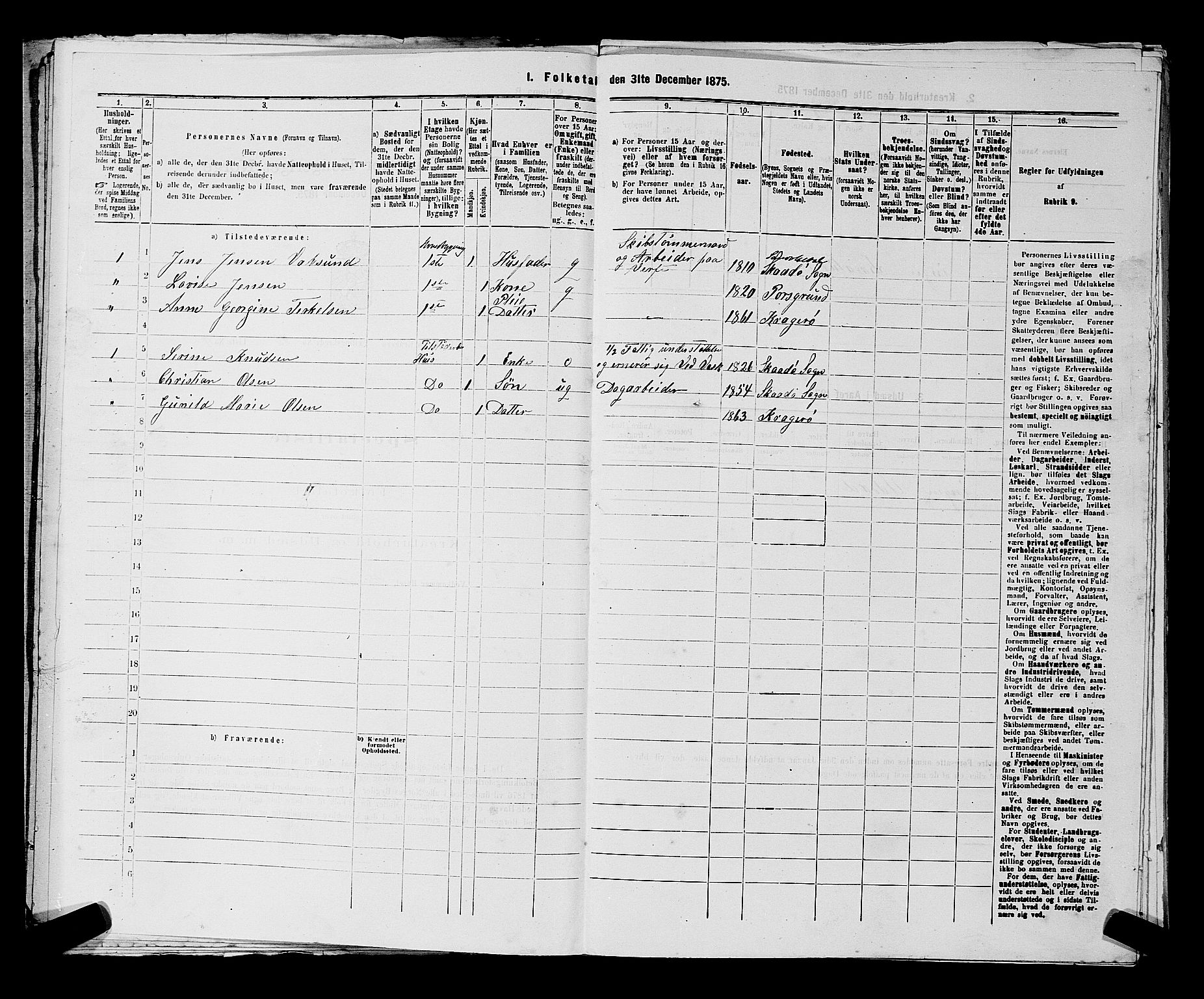 SAKO, 1875 census for 0801P Kragerø, 1875, p. 1031