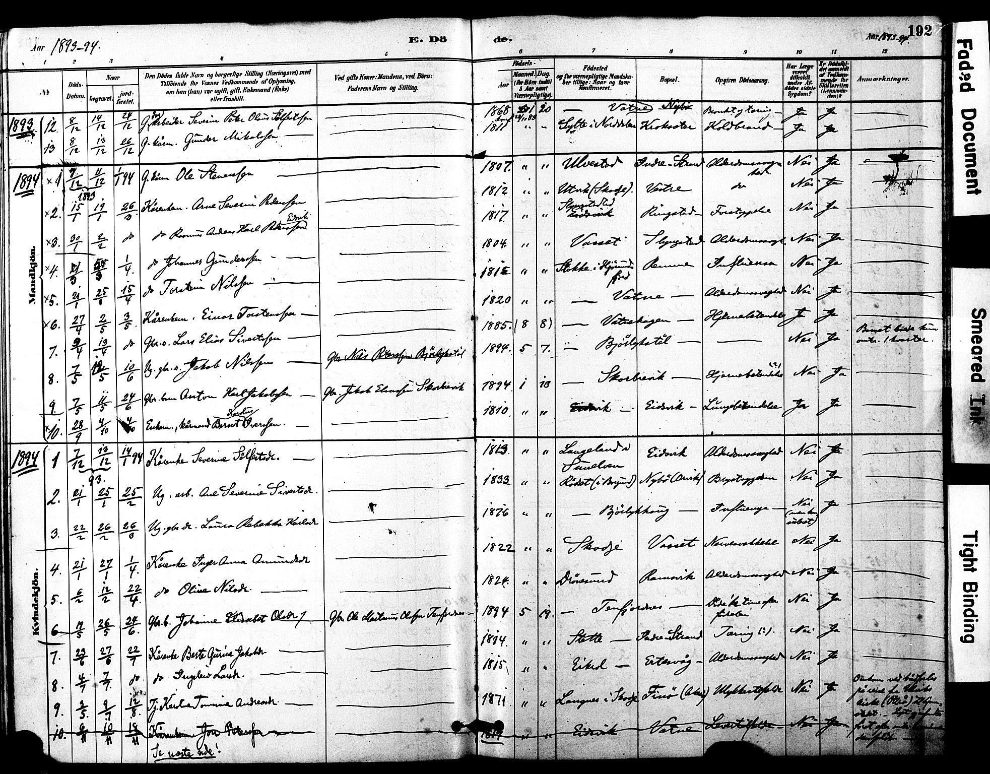 Ministerialprotokoller, klokkerbøker og fødselsregistre - Møre og Romsdal, AV/SAT-A-1454/525/L0374: Parish register (official) no. 525A04, 1880-1899, p. 192