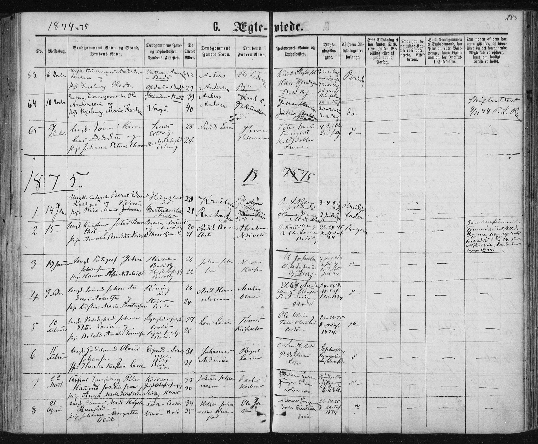 Ministerialprotokoller, klokkerbøker og fødselsregistre - Nordland, SAT/A-1459/801/L0008: Parish register (official) no. 801A08, 1864-1875, p. 283