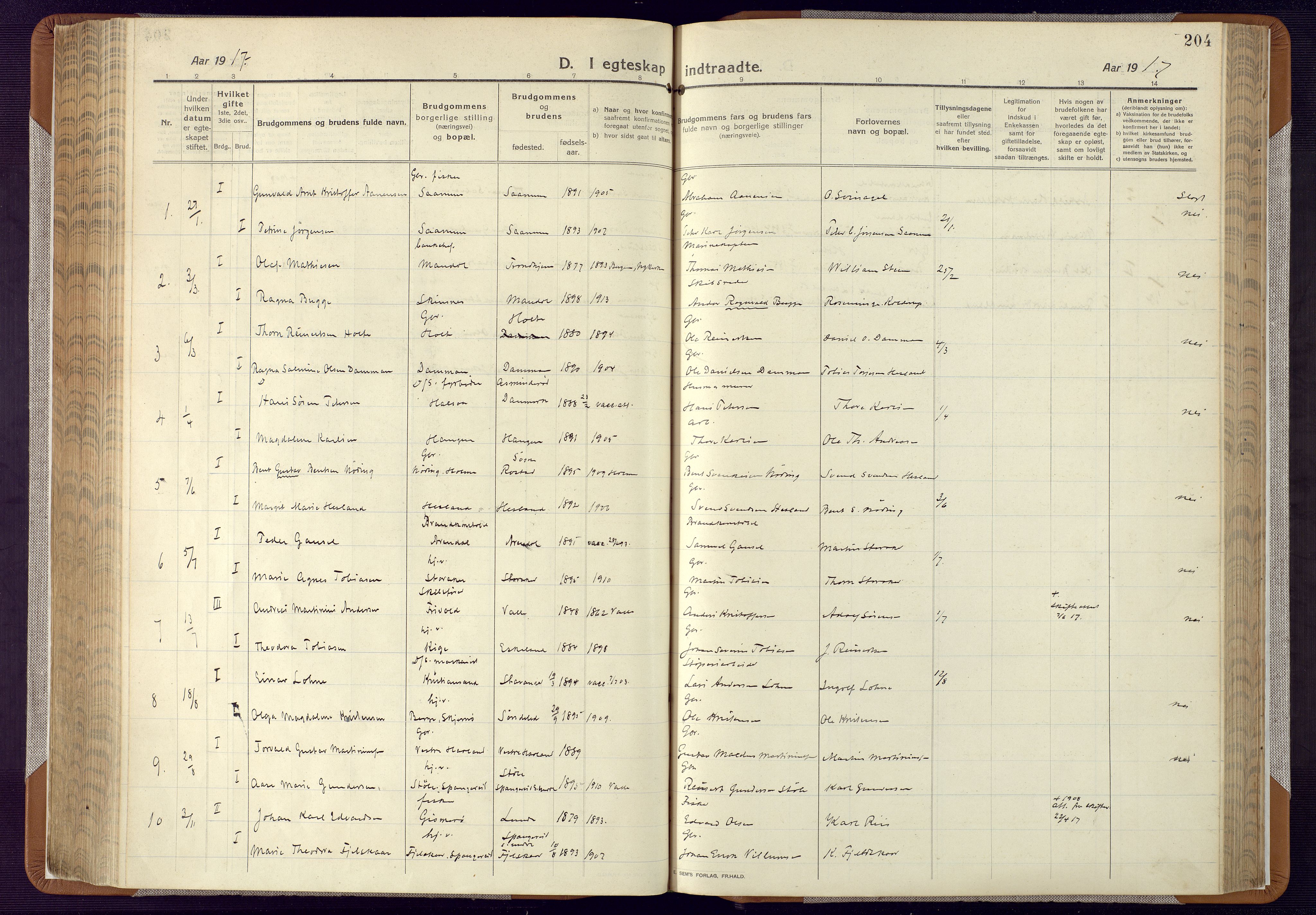 Mandal sokneprestkontor, SAK/1111-0030/F/Fa/Faa/L0022: Parish register (official) no. A 22, 1913-1925, p. 204