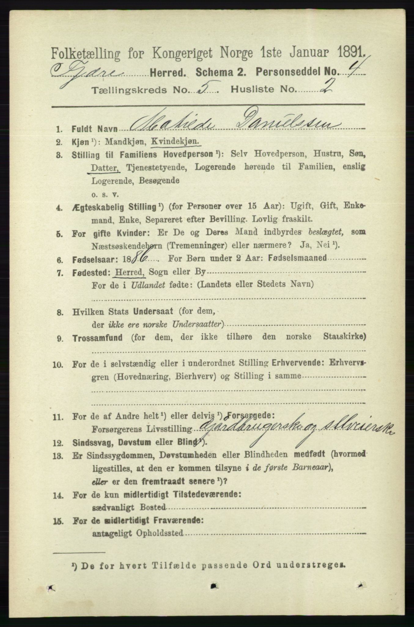 RA, 1891 census for 0923 Fjære, 1891, p. 2434