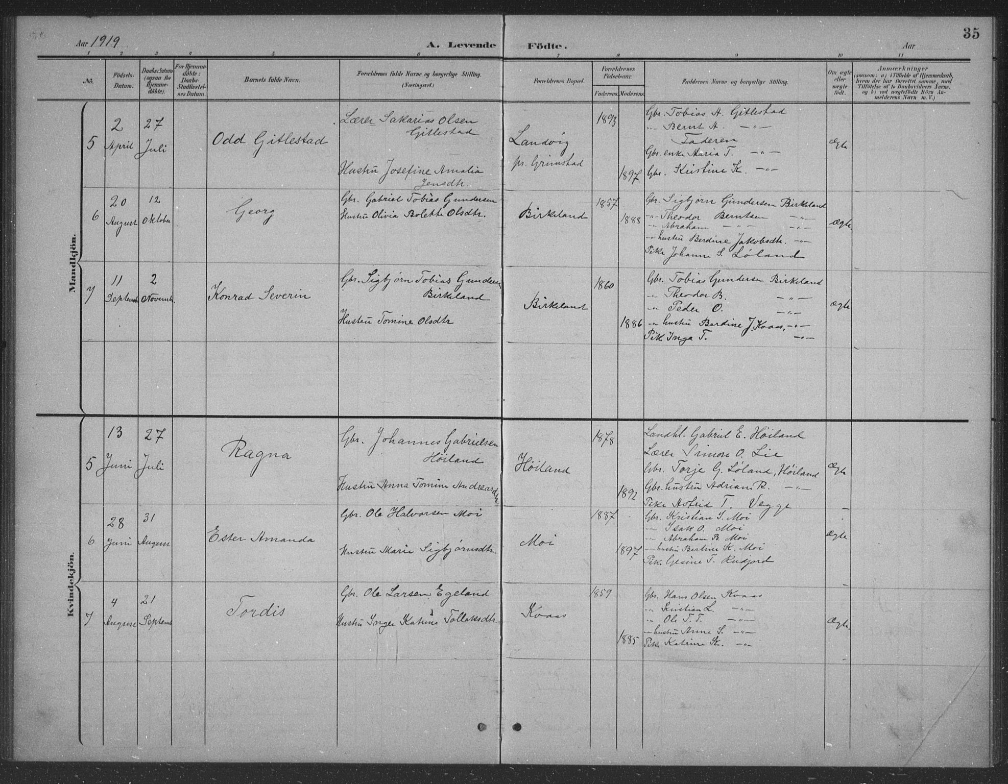 Lyngdal sokneprestkontor, AV/SAK-1111-0029/F/Fb/Fbb/L0002: Parish register (copy) no. B 2, 1901-1934, p. 35