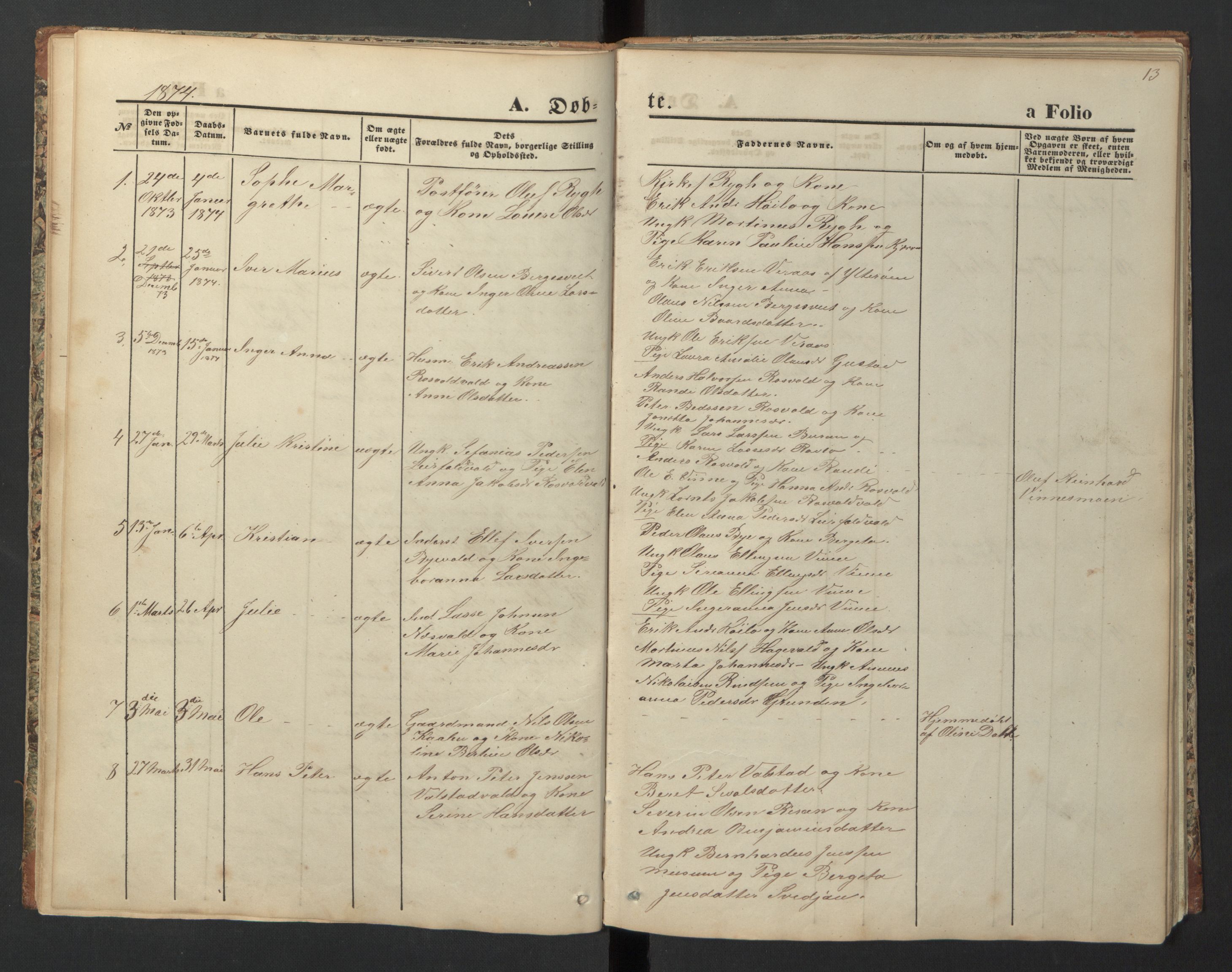 Ministerialprotokoller, klokkerbøker og fødselsregistre - Nord-Trøndelag, SAT/A-1458/726/L0271: Parish register (copy) no. 726C02, 1869-1897, p. 13