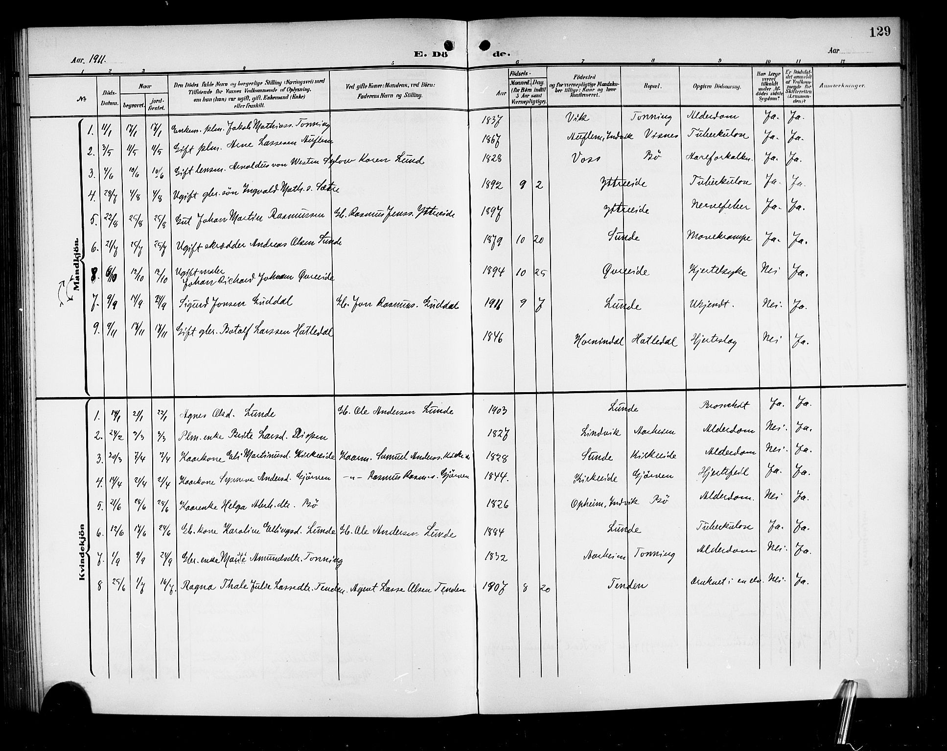 Stryn Sokneprestembete, AV/SAB-A-82501: Parish register (copy) no. A 3, 1906-1924, p. 129