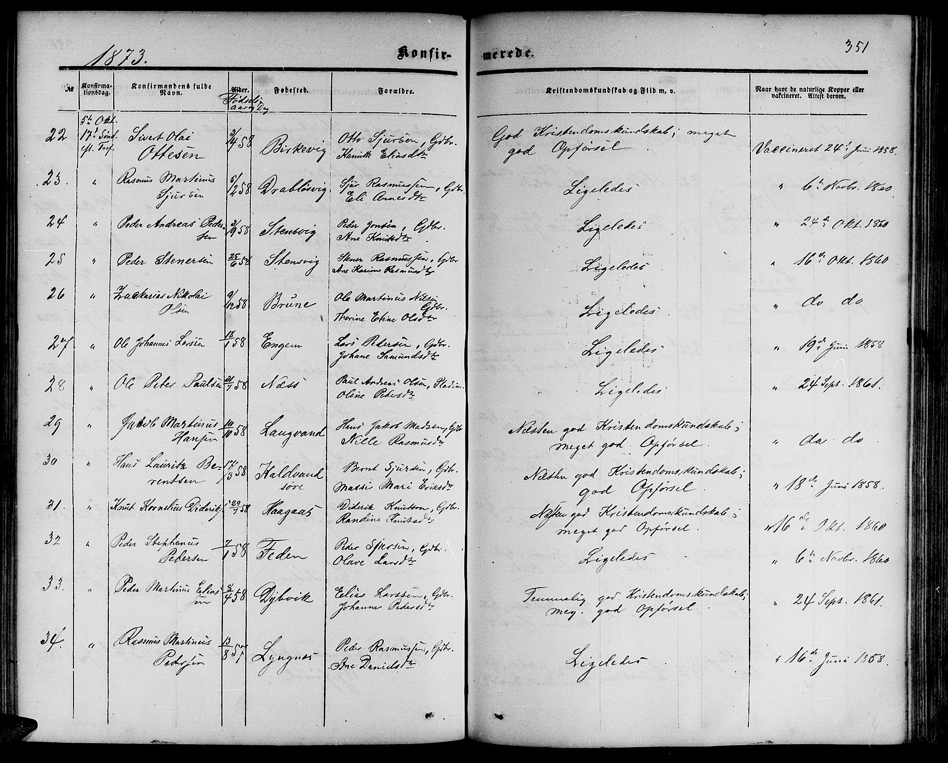 Ministerialprotokoller, klokkerbøker og fødselsregistre - Møre og Romsdal, SAT/A-1454/511/L0157: Parish register (copy) no. 511C03, 1864-1884, p. 351