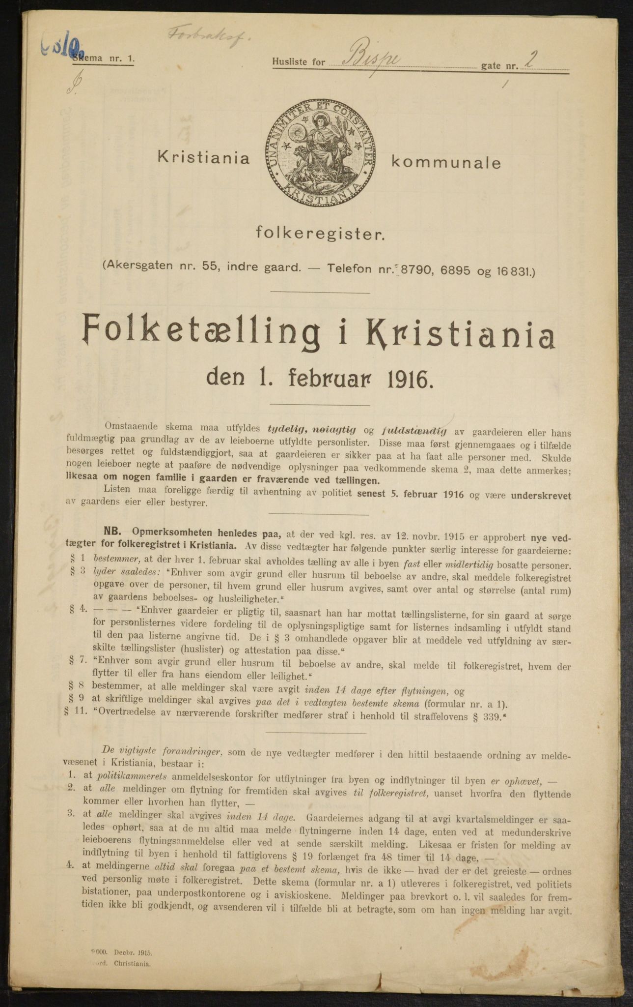 OBA, Municipal Census 1916 for Kristiania, 1916, p. 5415