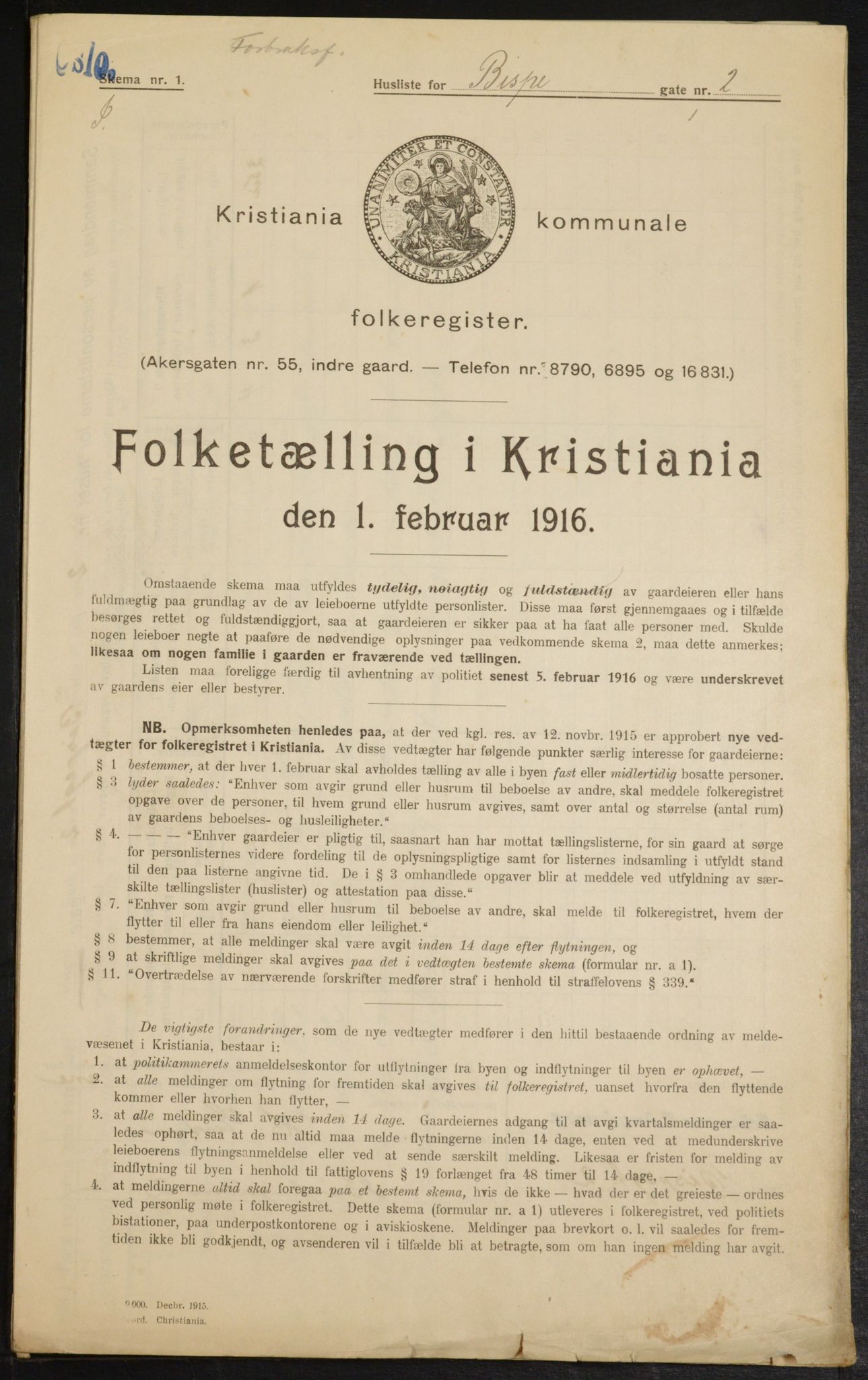 OBA, Municipal Census 1916 for Kristiania, 1916, p. 5415