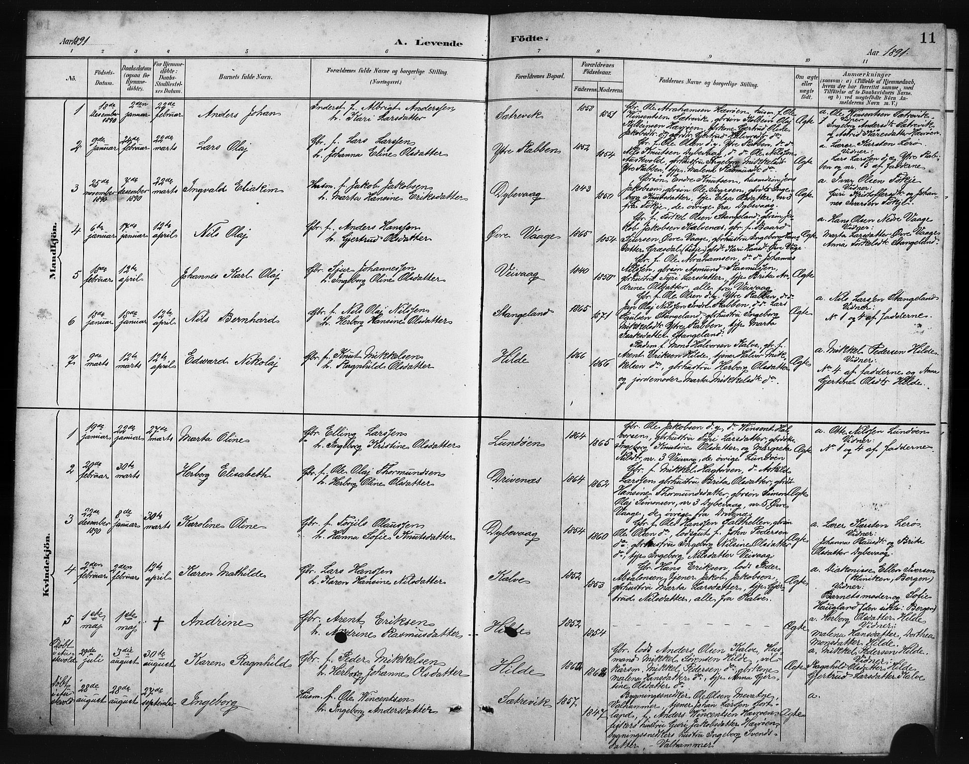 Austevoll Sokneprestembete, SAB/A-74201/H/Hab: Parish register (copy) no. B 4, 1889-1901, p. 11