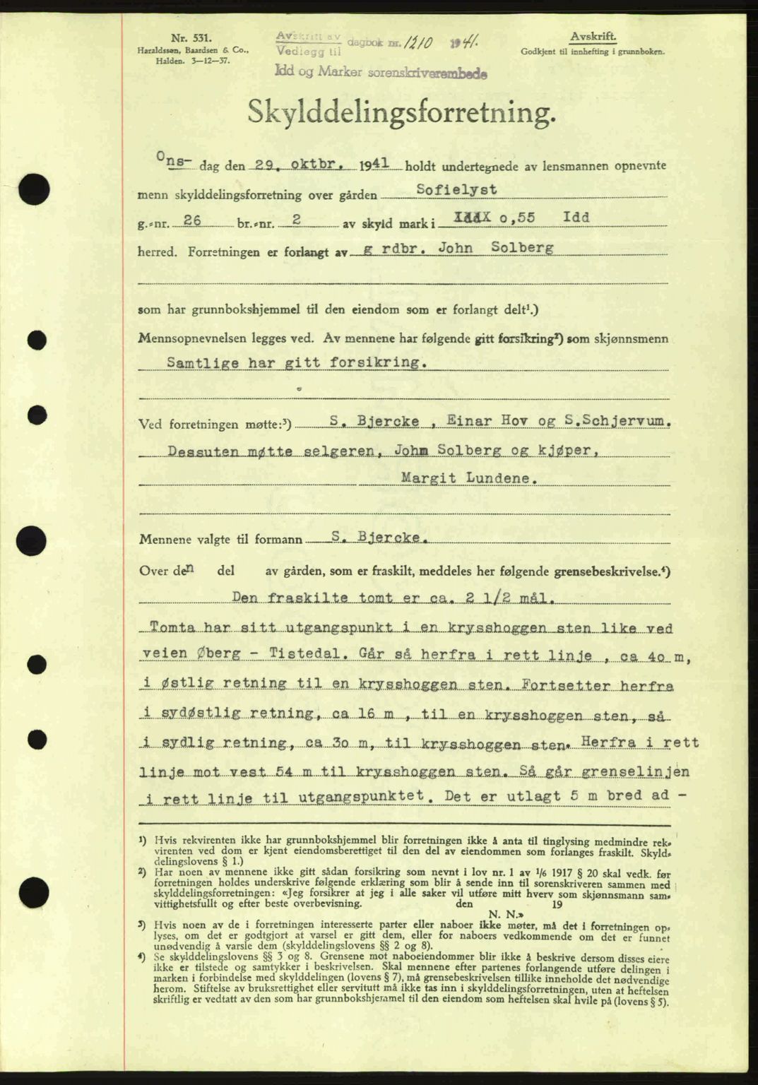 Idd og Marker sorenskriveri, AV/SAO-A-10283/G/Gb/Gbb/L0004: Mortgage book no. A4, 1940-1941, Diary no: : 1210/1941