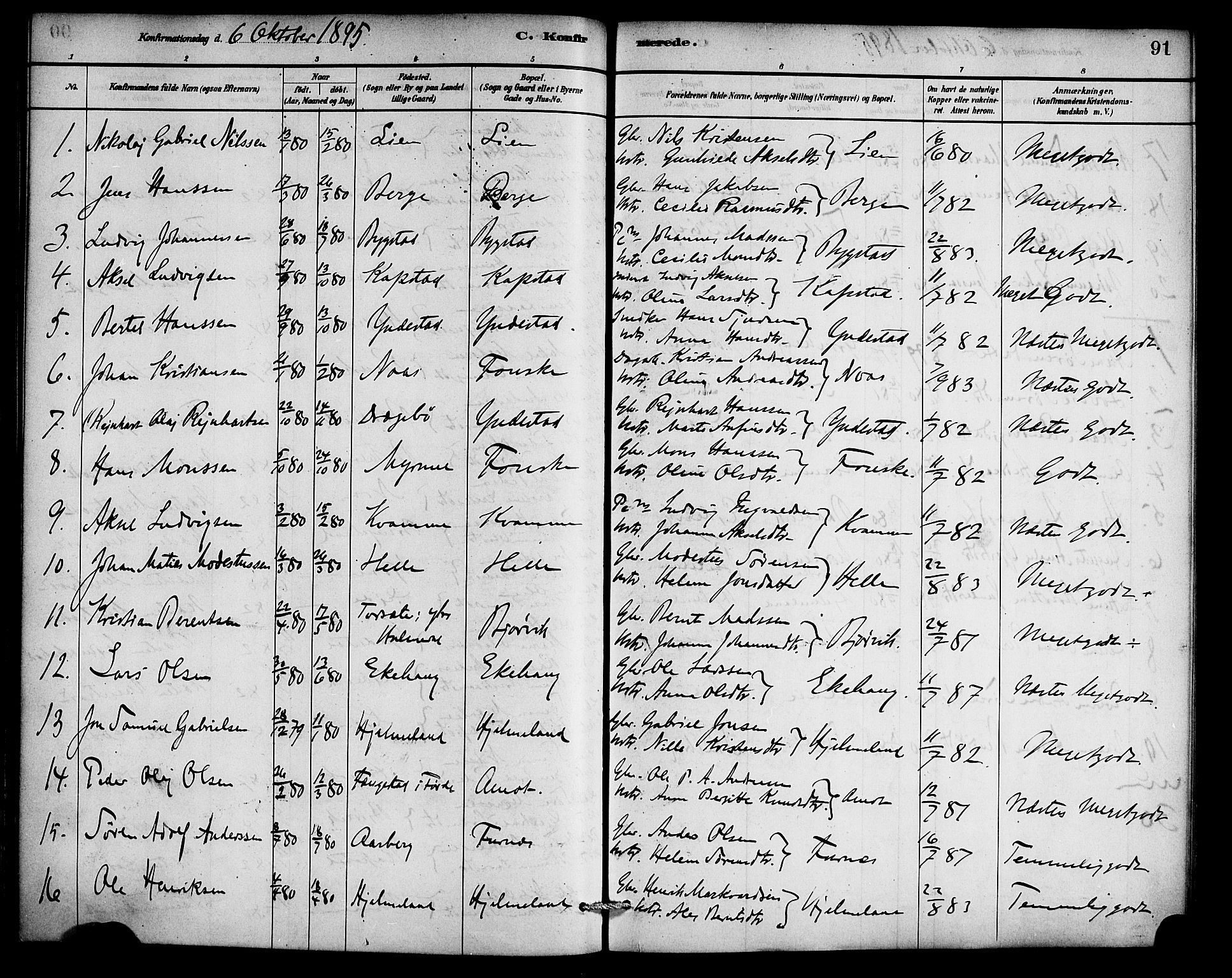 Gaular sokneprestembete, AV/SAB-A-80001/H/Haa: Parish register (official) no. C 1, 1882-1897, p. 91