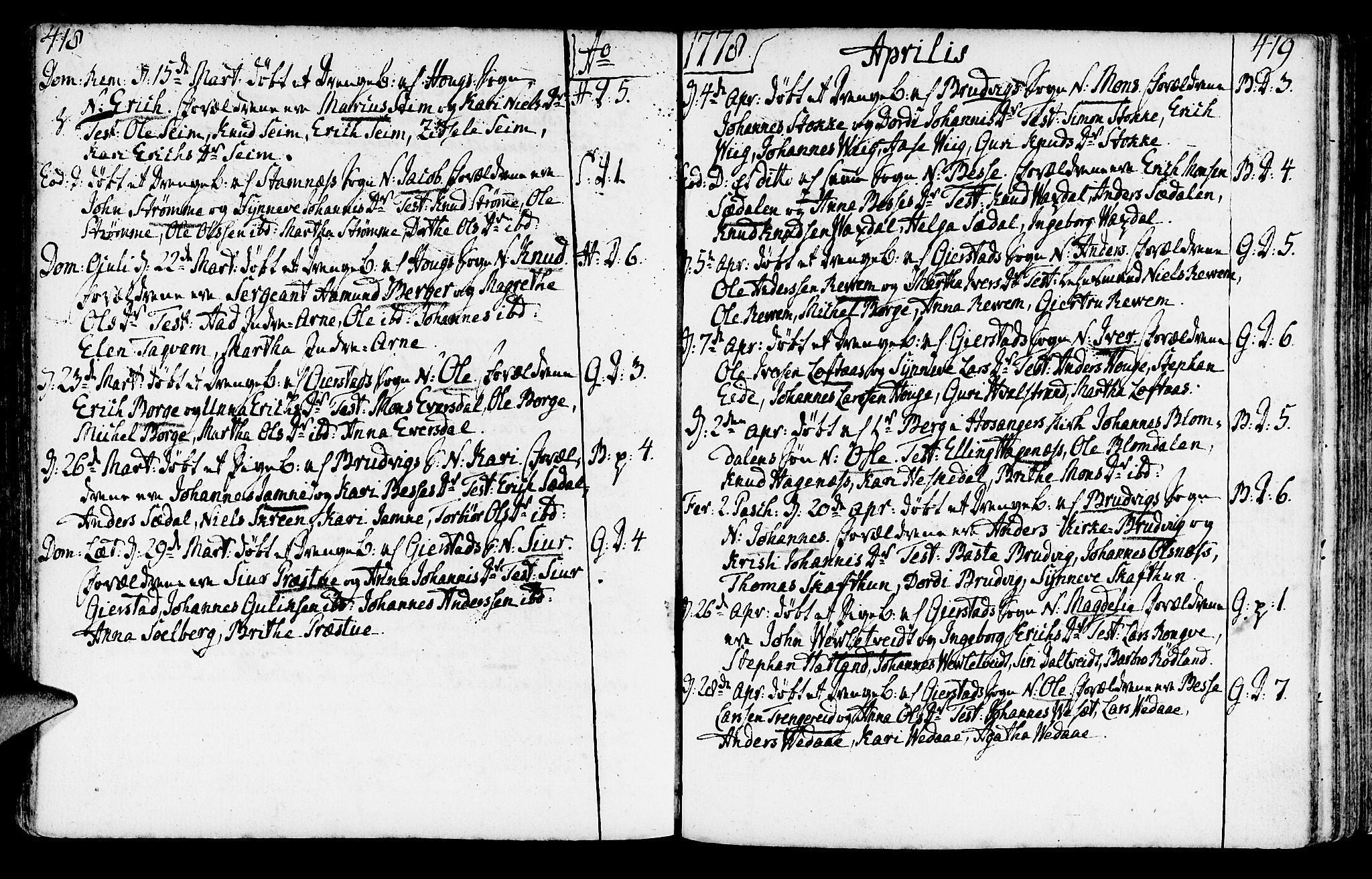 Haus sokneprestembete, SAB/A-75601/H/Haa: Parish register (official) no. A 9, 1767-1781, p. 418-419