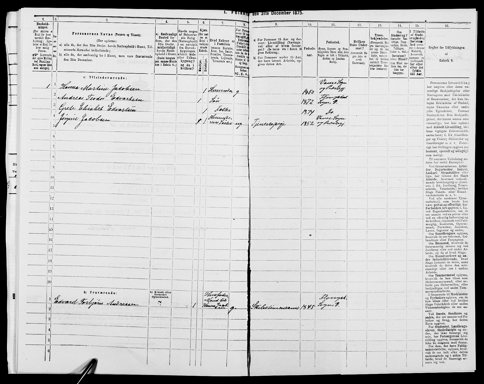 SAK, 1875 census for 0915P Dypvåg, 1875, p. 1509