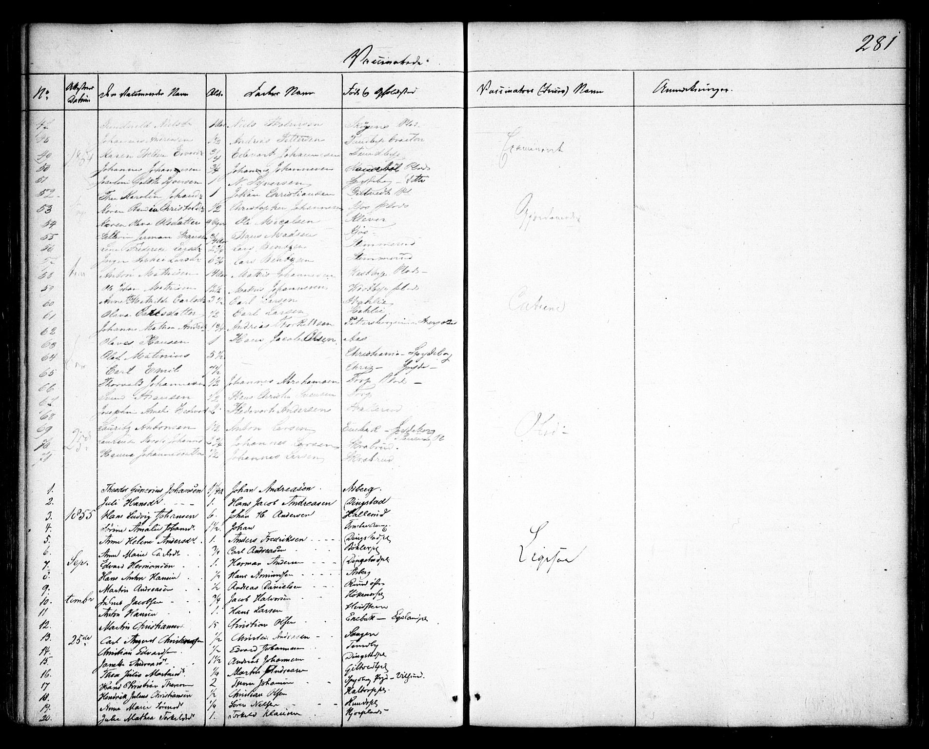 Spydeberg prestekontor Kirkebøker, SAO/A-10924/F/Fa/L0005: Parish register (official) no. I 5, 1842-1862, p. 281