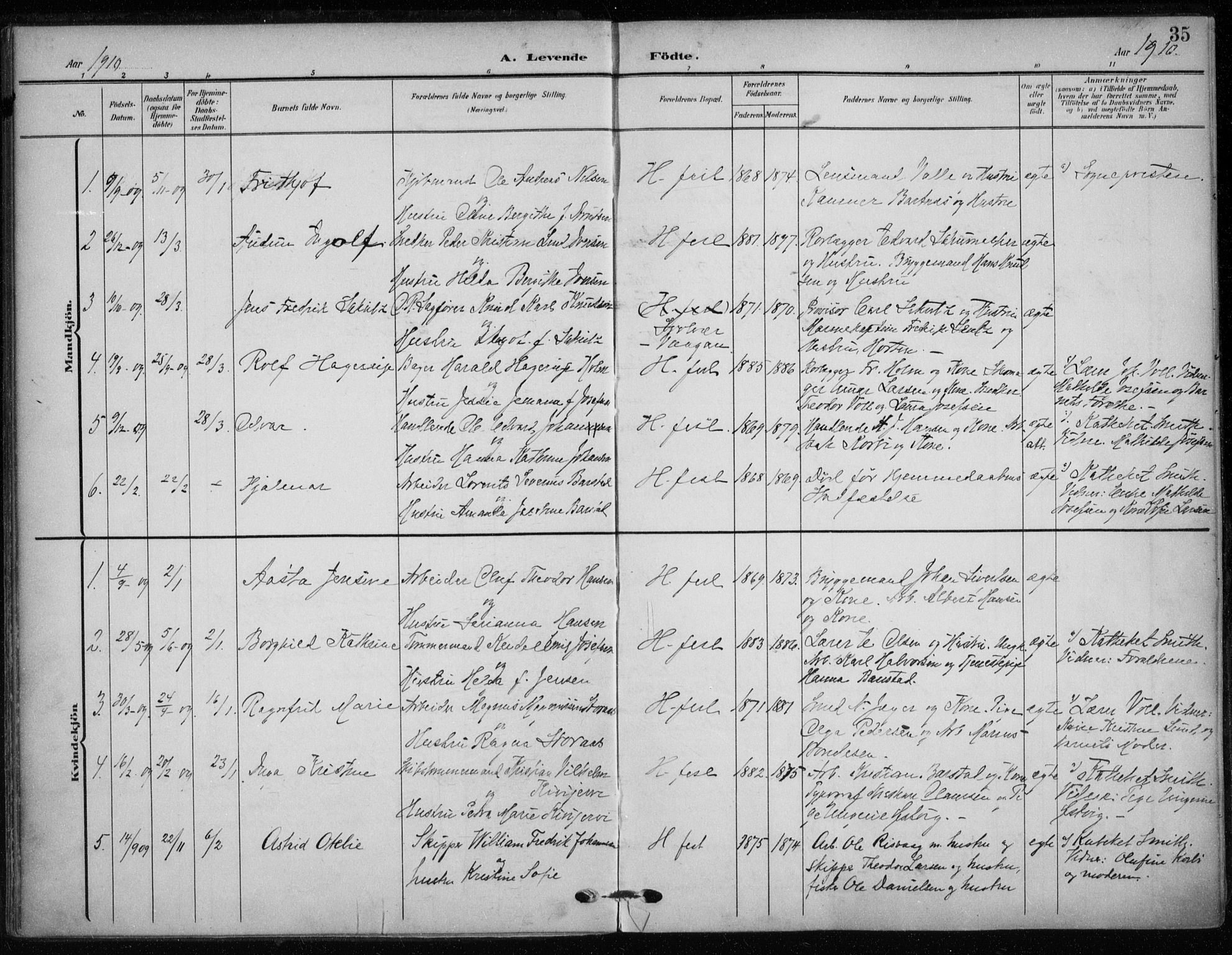 Hammerfest sokneprestkontor, SATØ/S-1347/H/Ha/L0014.kirke: Parish register (official) no. 14, 1906-1916, p. 35