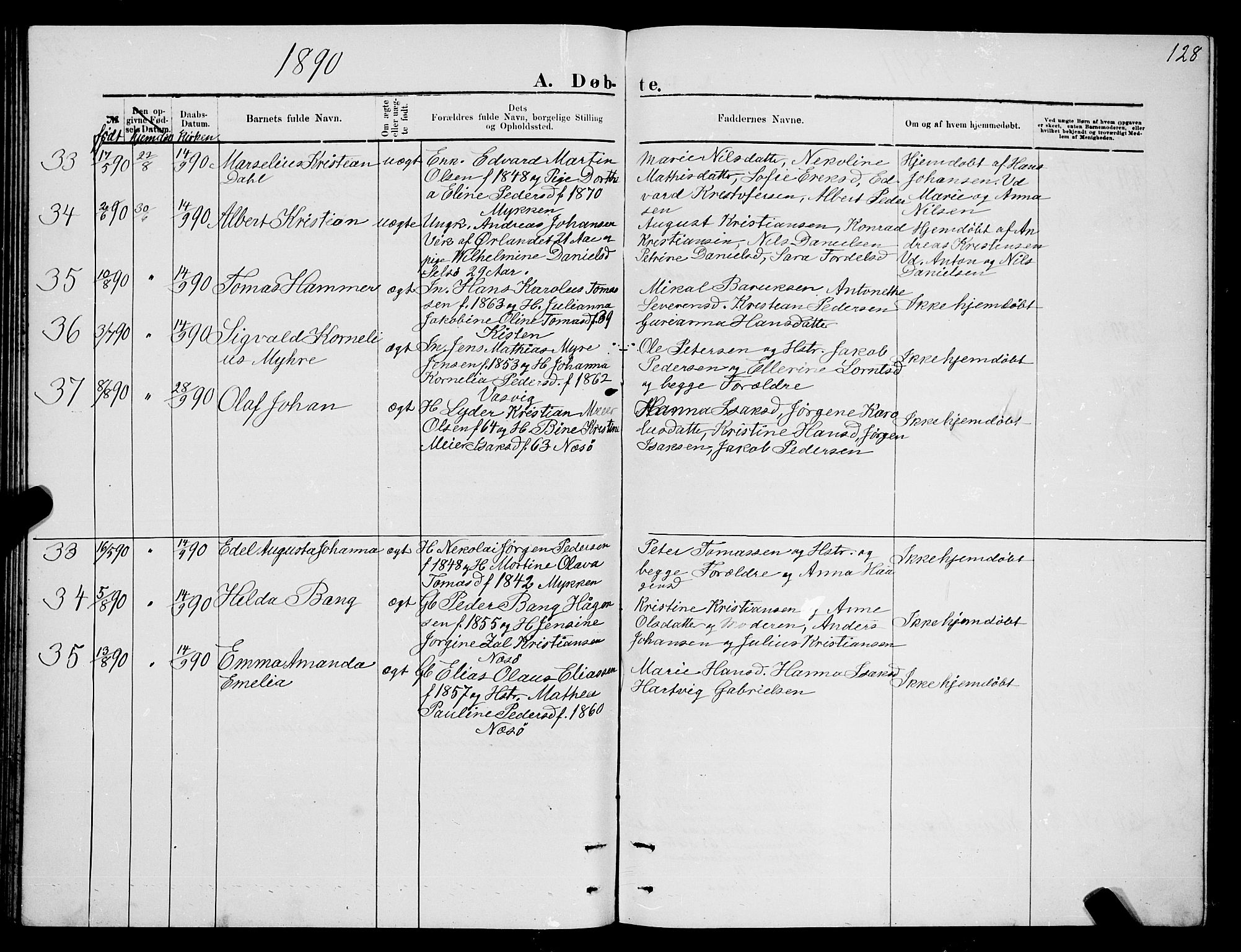 Ministerialprotokoller, klokkerbøker og fødselsregistre - Nordland, SAT/A-1459/841/L0620: Parish register (copy) no. 841C04, 1877-1896, p. 128