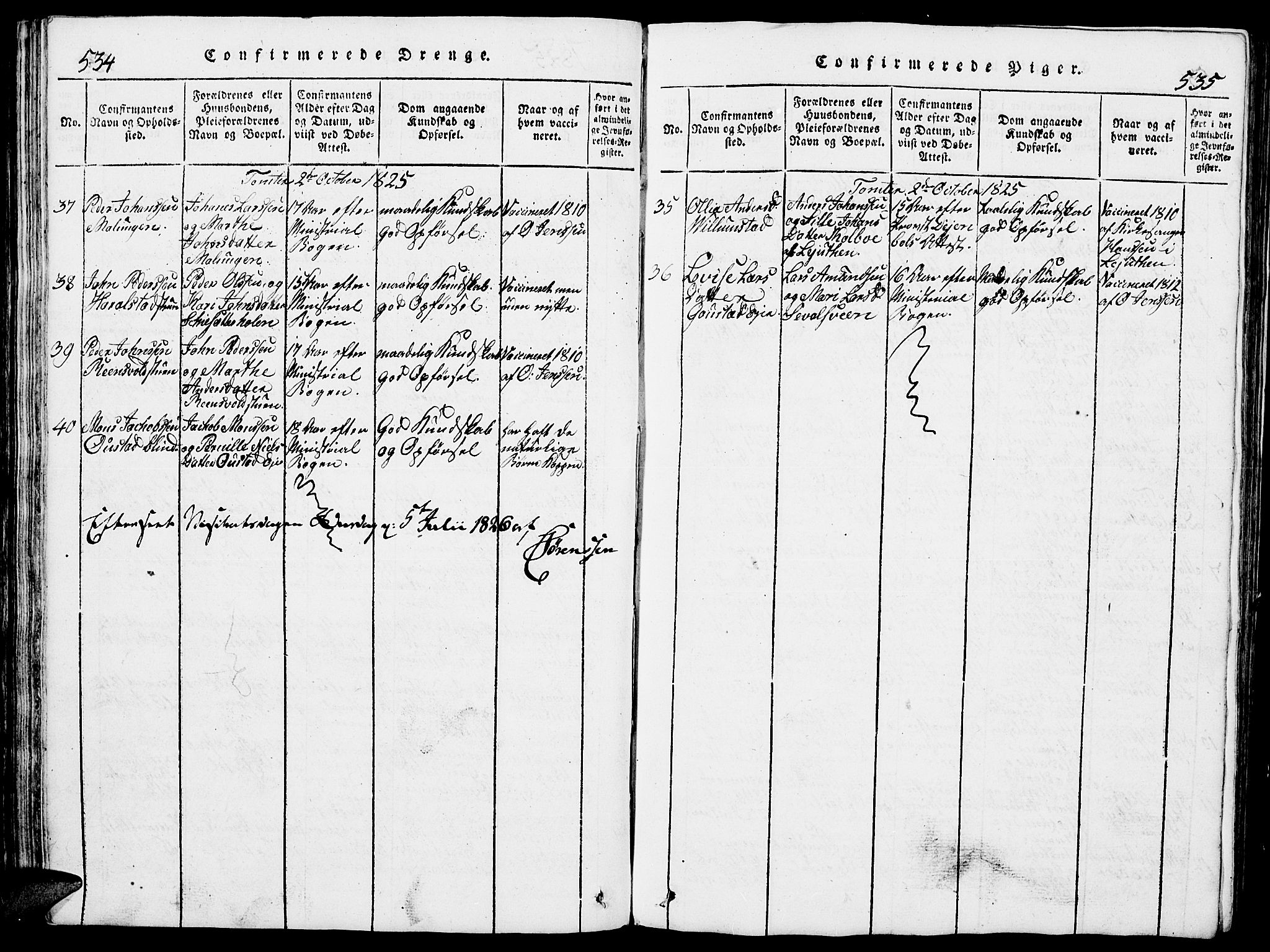 Romedal prestekontor, AV/SAH-PREST-004/L/L0005: Parish register (copy) no. 5, 1814-1829, p. 534-535