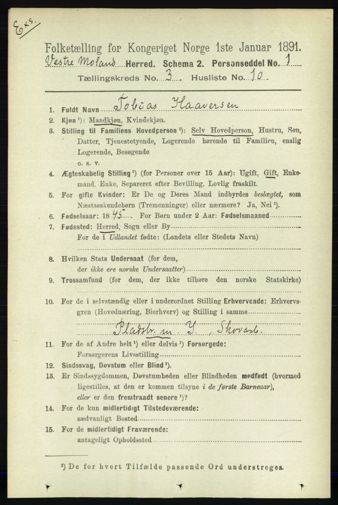 RA, Census 1891 for Nedenes amt: Gjenparter av personsedler for beslektede ektefeller, menn, 1891, p. 803