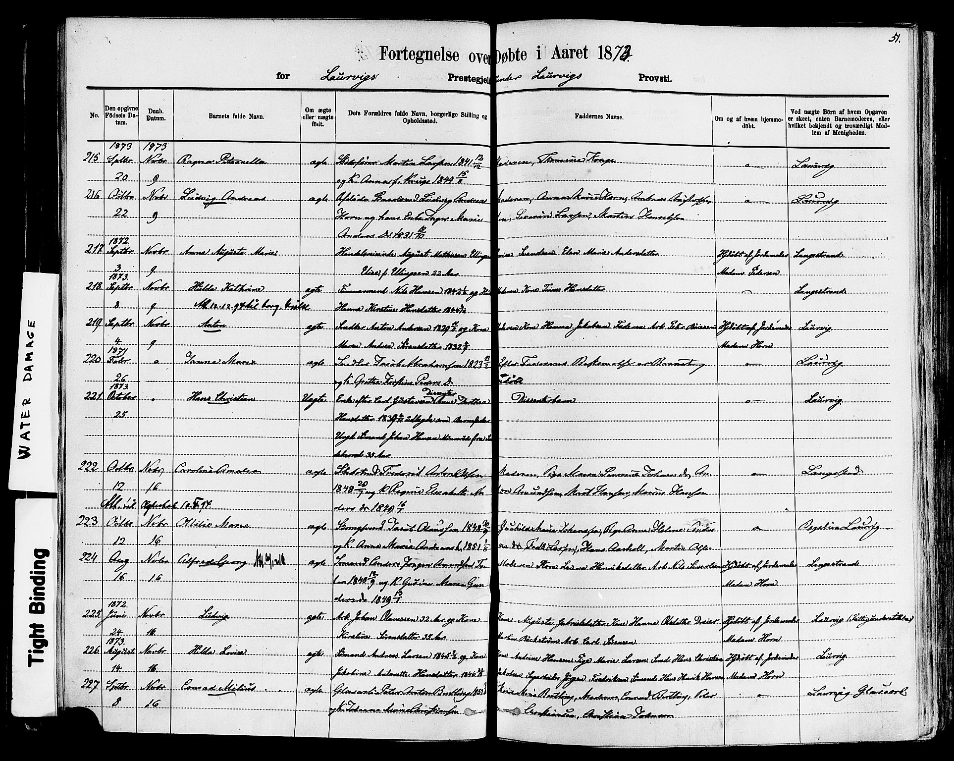 Larvik kirkebøker, AV/SAKO-A-352/F/Fa/L0006: Parish register (official) no. I 6, 1871-1883, p. 51