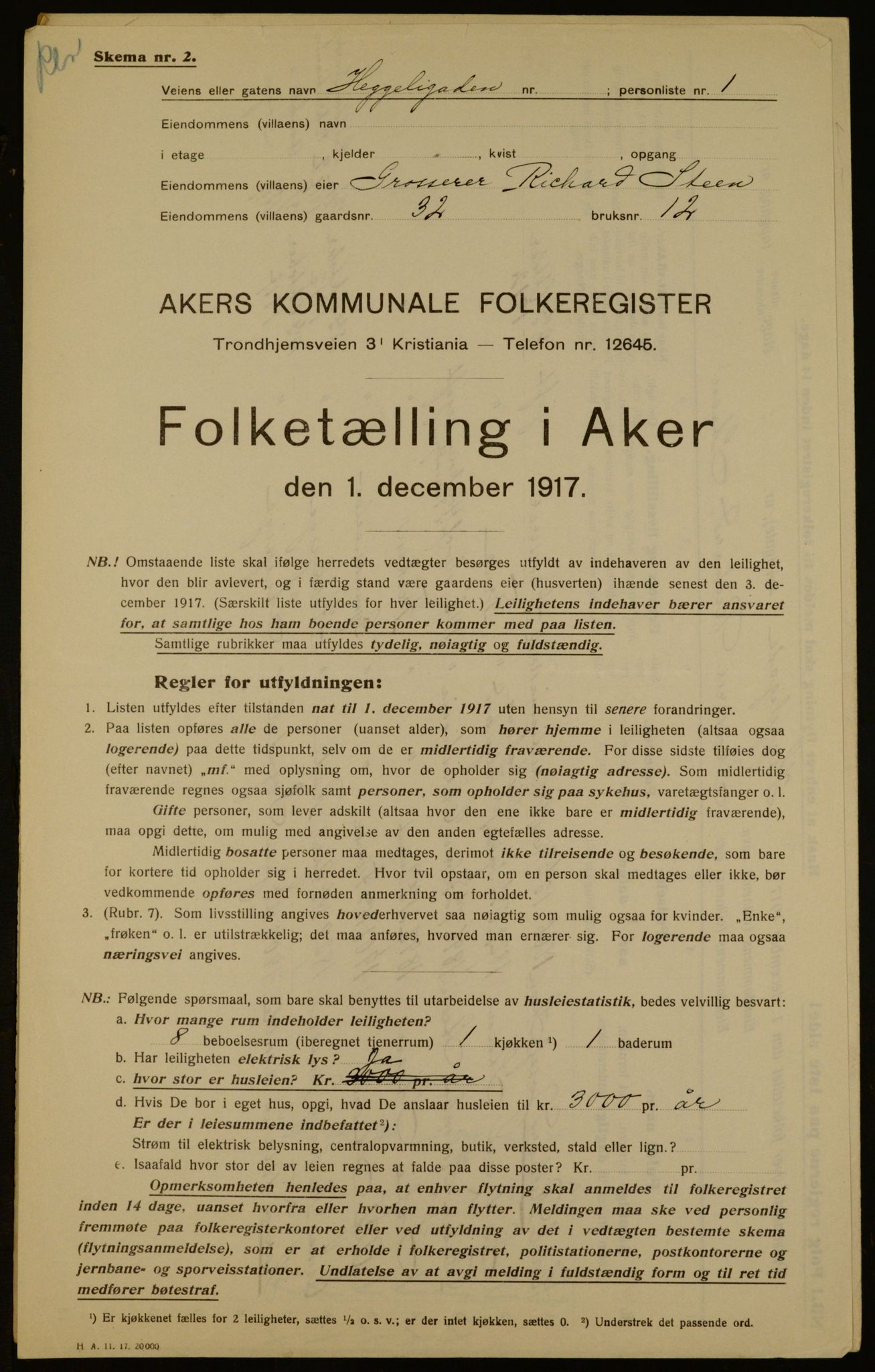 OBA, Municipal Census 1917 for Aker, 1917, p. 66