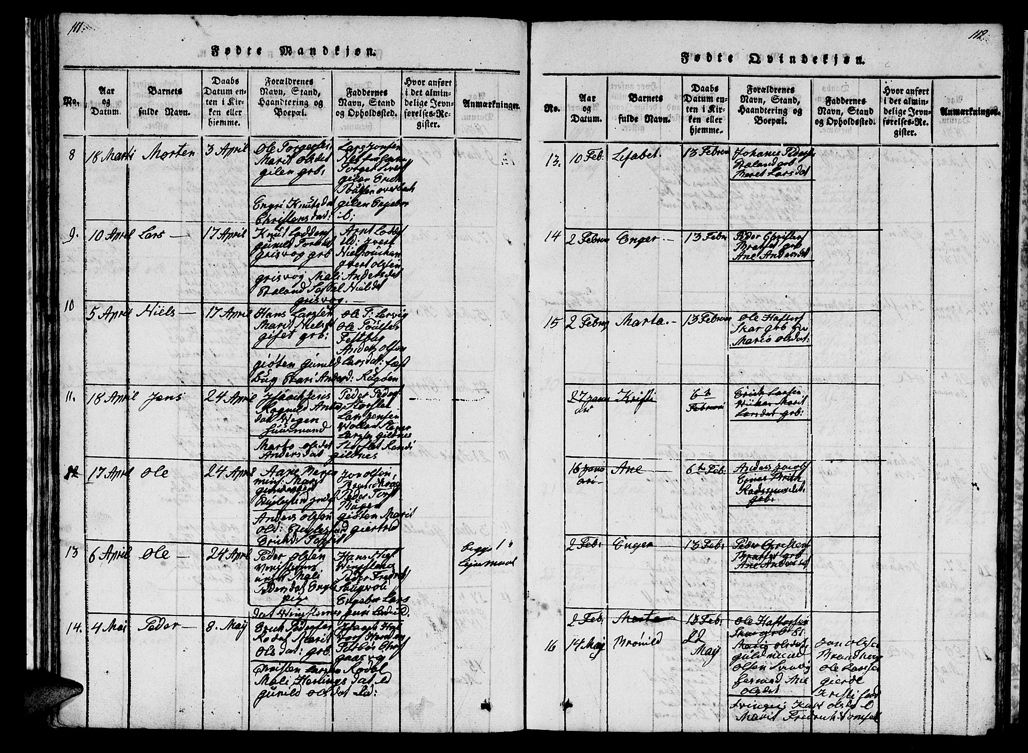 Ministerialprotokoller, klokkerbøker og fødselsregistre - Møre og Romsdal, AV/SAT-A-1454/578/L0908: Parish register (copy) no. 578C01, 1819-1837, p. 111-112