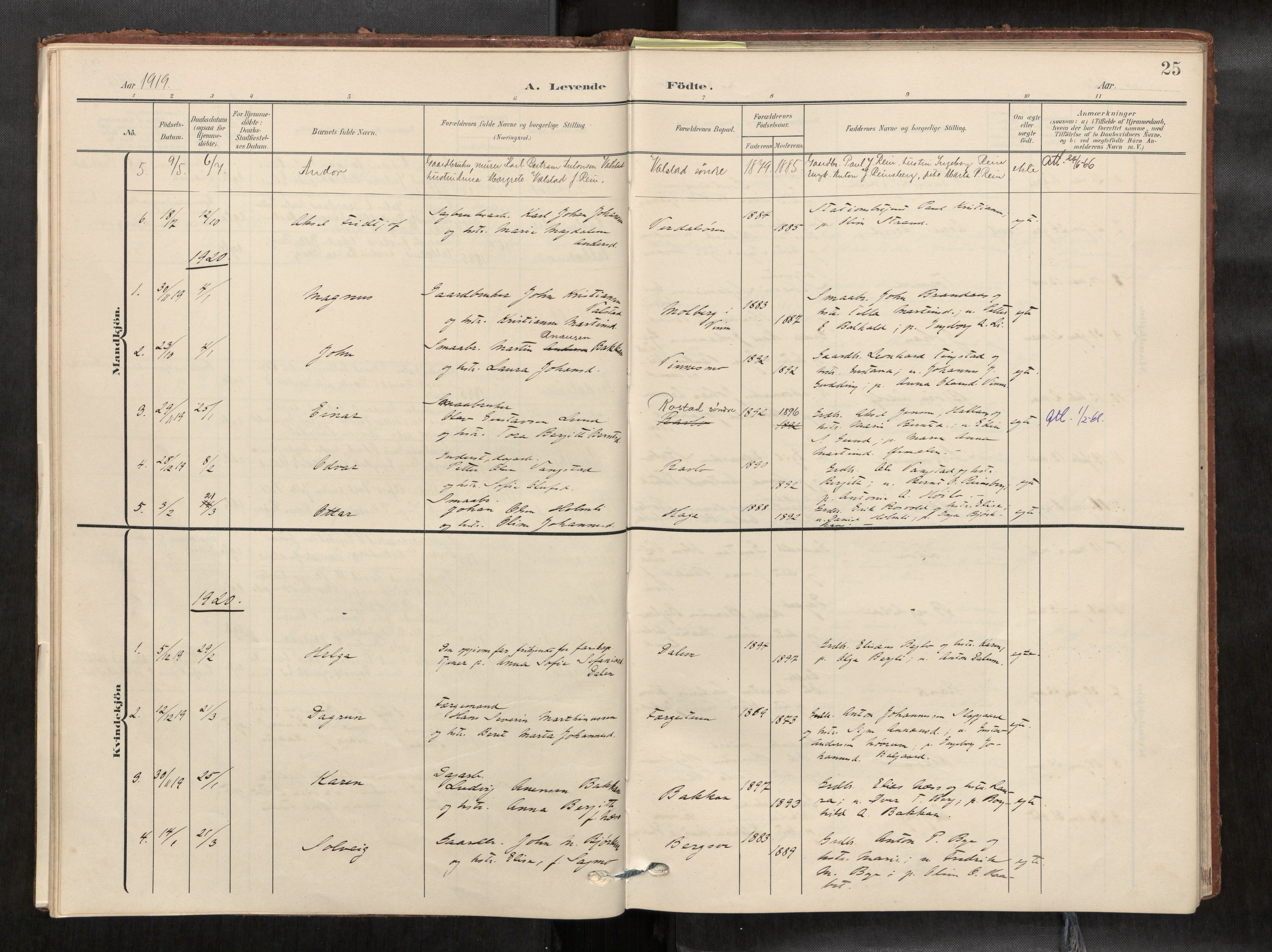 Verdal sokneprestkontor, SAT/A-1156/2/H/Haa/L0003: Parish register (official) no. 3, 1907-1921, p. 25