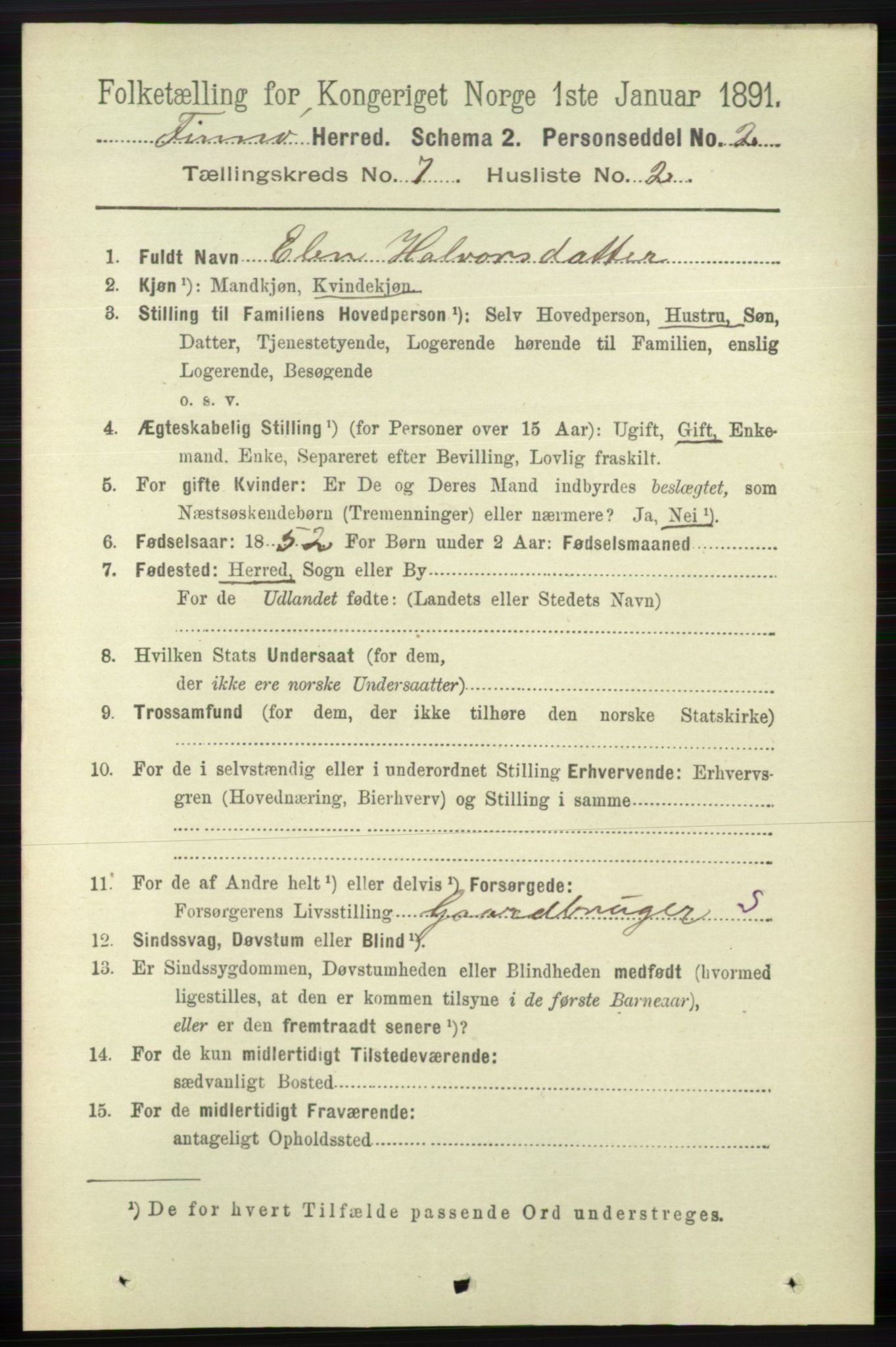 RA, 1891 census for 1141 Finnøy, 1891, p. 1516