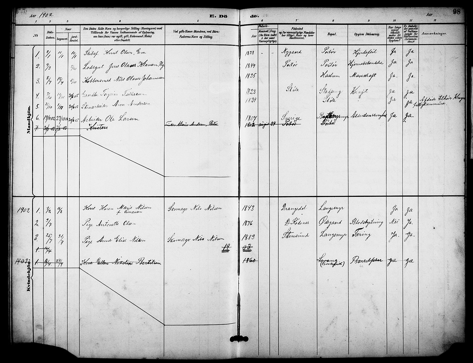 Skåtøy kirkebøker, AV/SAKO-A-304/G/Gb/L0001: Parish register (copy) no. II 1, 1892-1916, p. 98