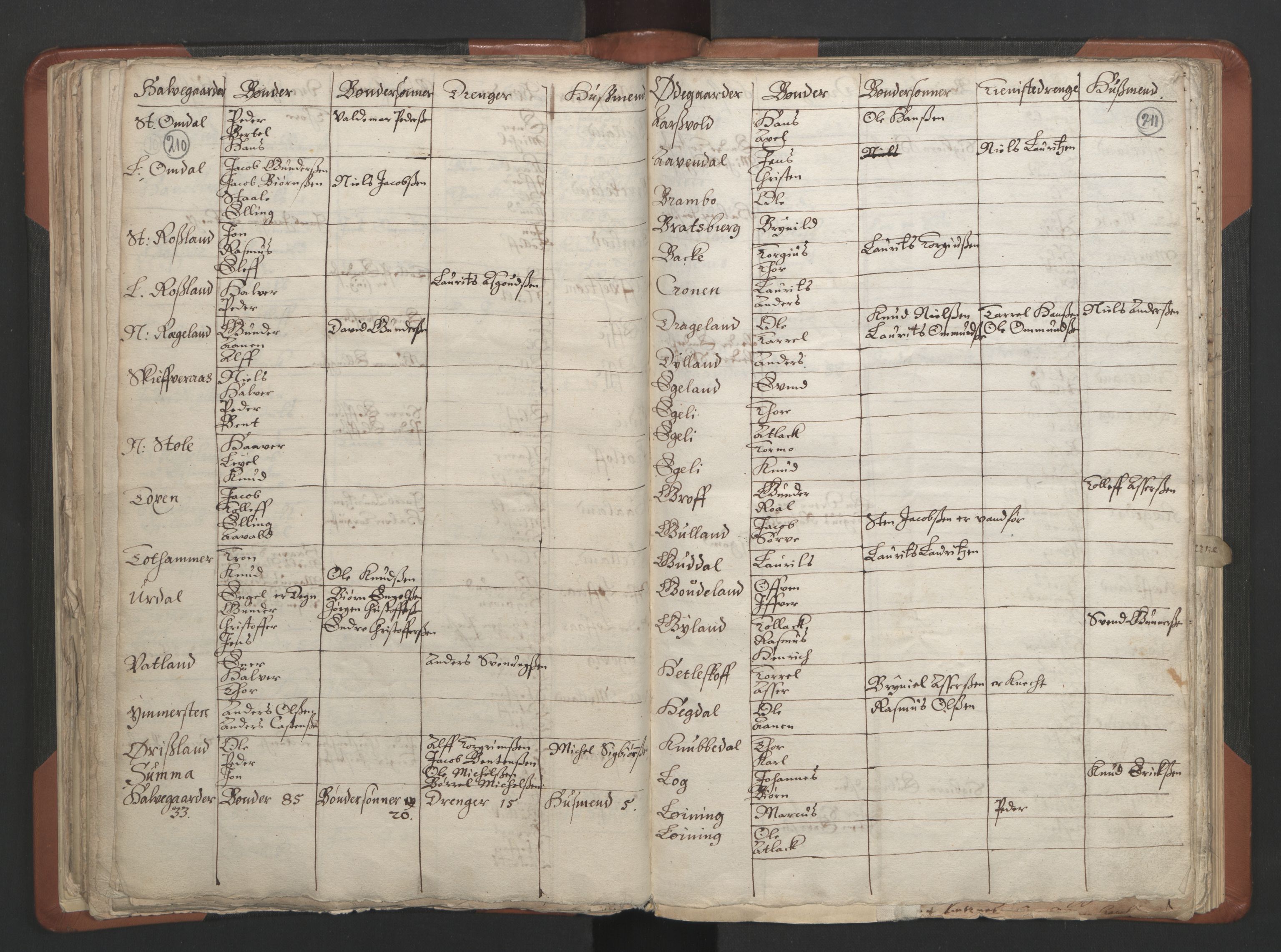 RA, Vicar's Census 1664-1666, no. 17: Jæren deanery and Dalane deanery, 1664-1666, p. 210-211