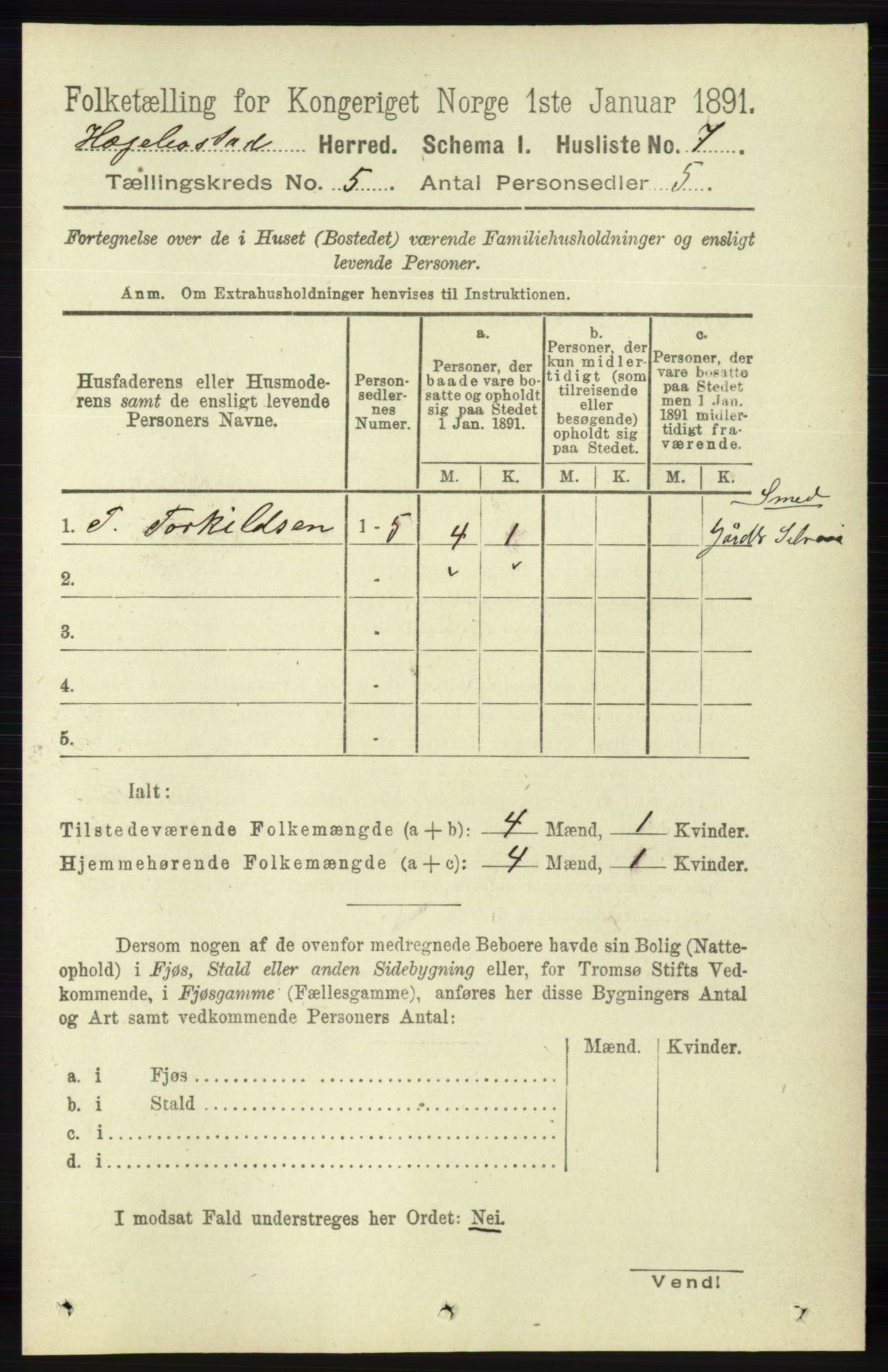 RA, 1891 census for 1034 Hægebostad, 1891, p. 1437