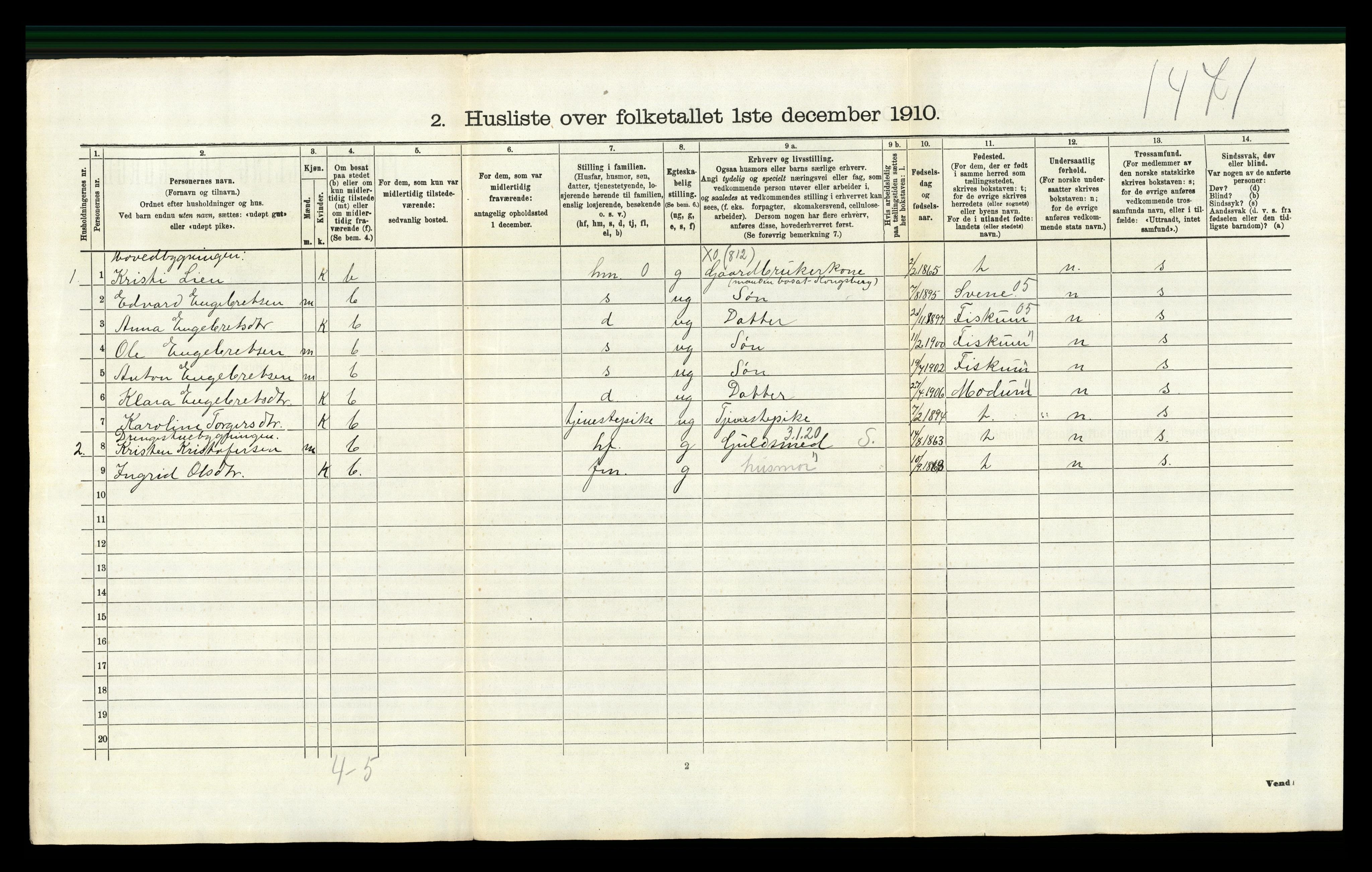 RA, 1910 census for Sigdal, 1910, p. 619