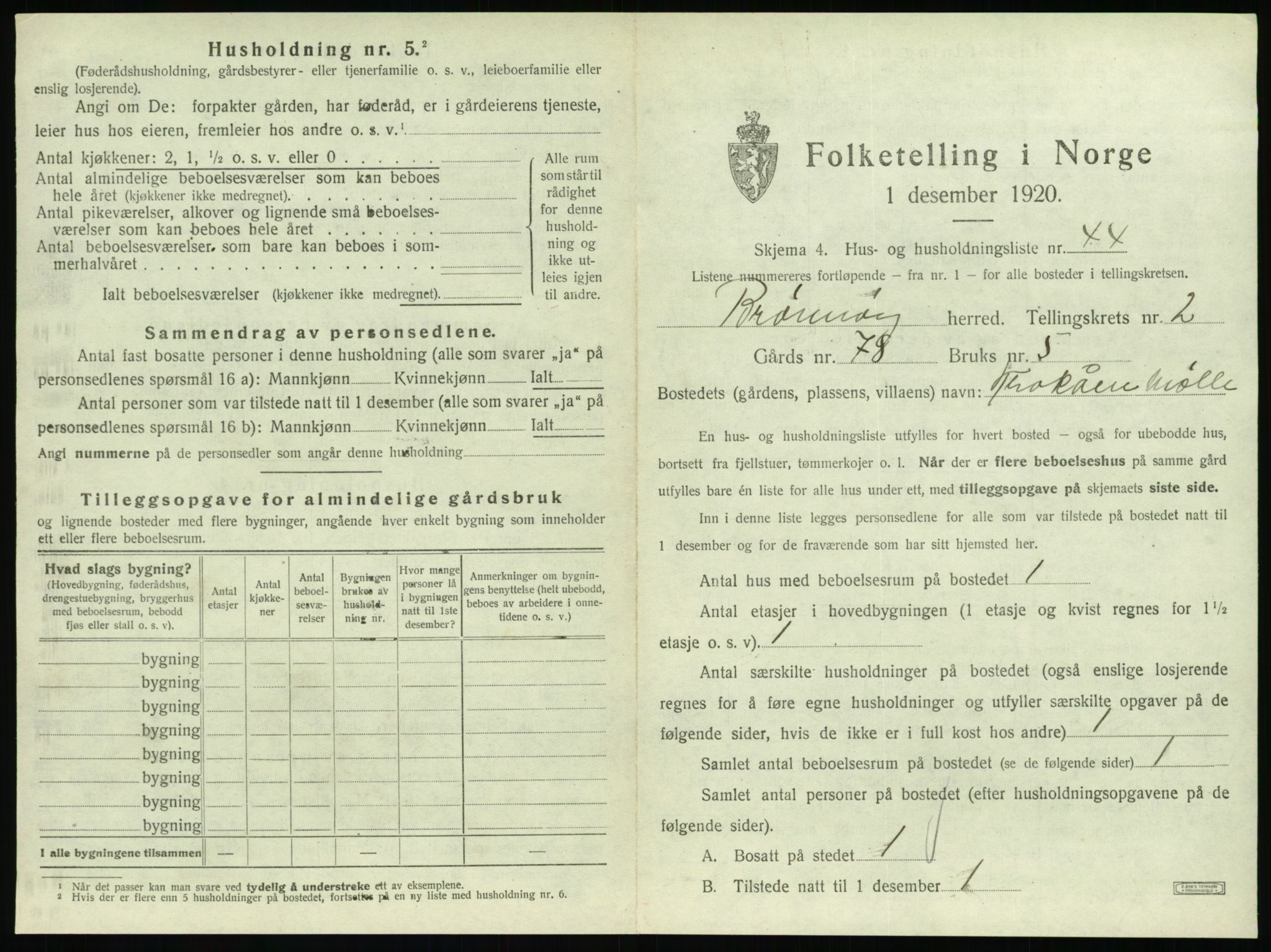 SAT, 1920 census for Brønnøy, 1920, p. 218