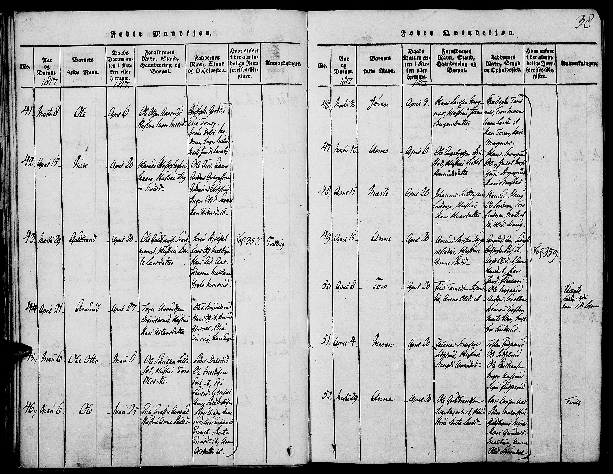 Strøm-Odalen prestekontor, AV/SAH-PREST-028/H/Ha/Haa/L0006: Parish register (official) no. 6, 1814-1850, p. 38