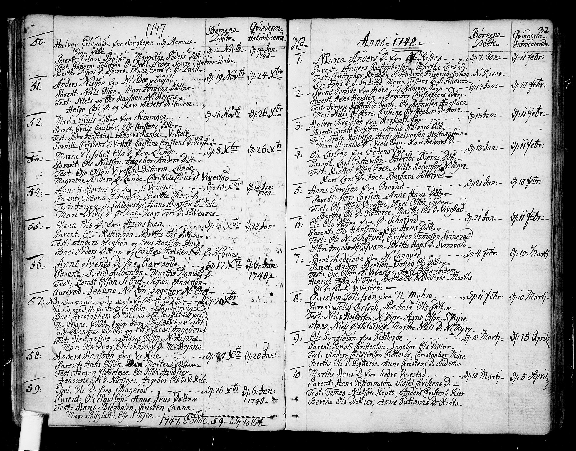 Ramnes kirkebøker, SAKO/A-314/F/Fa/L0001: Parish register (official) no. I 1, 1732-1774, p. 32