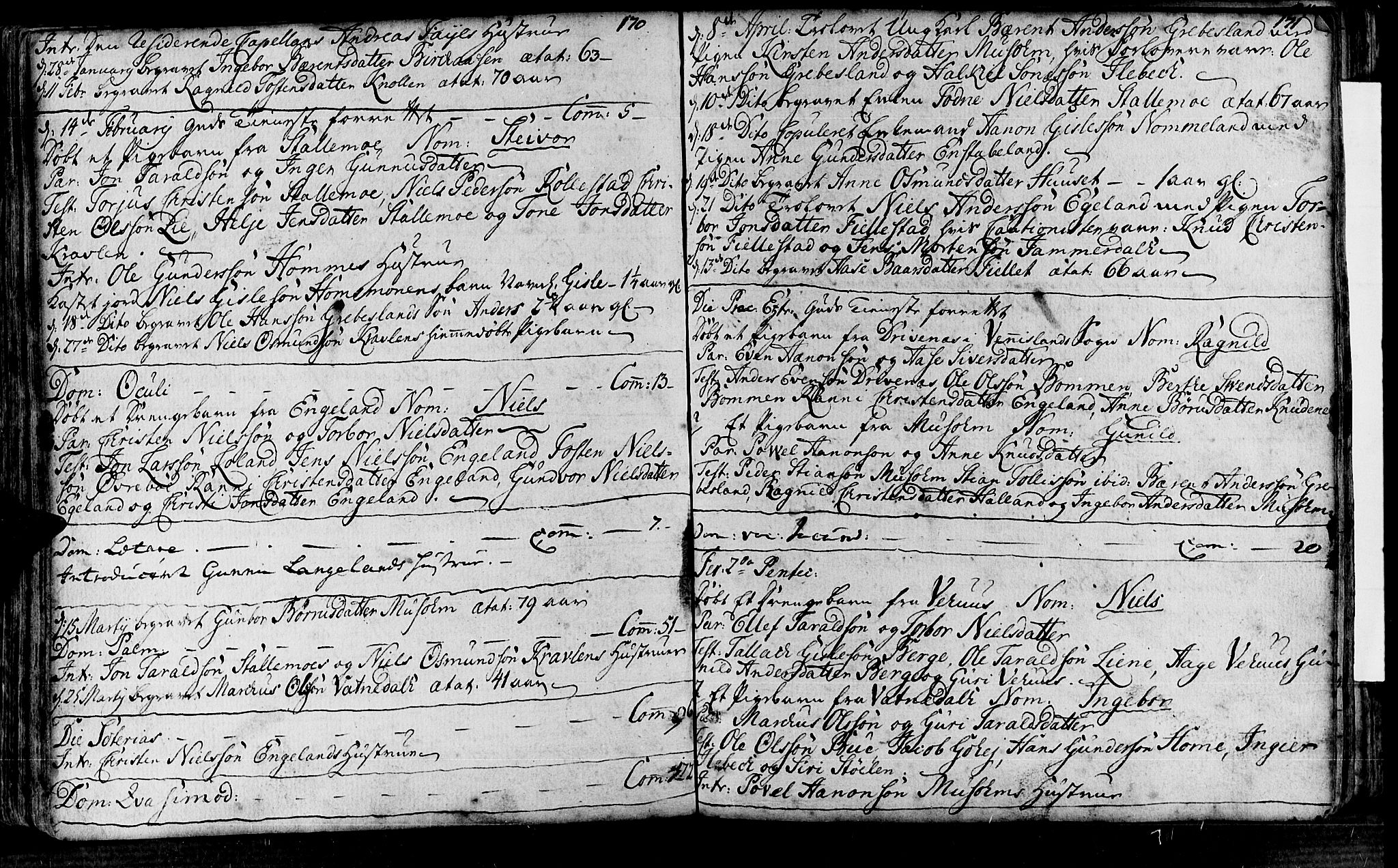 Vennesla sokneprestkontor, SAK/1111-0045/Fa/Fac/L0001: Parish register (official) no. A 1, 1743-1784, p. 170-171