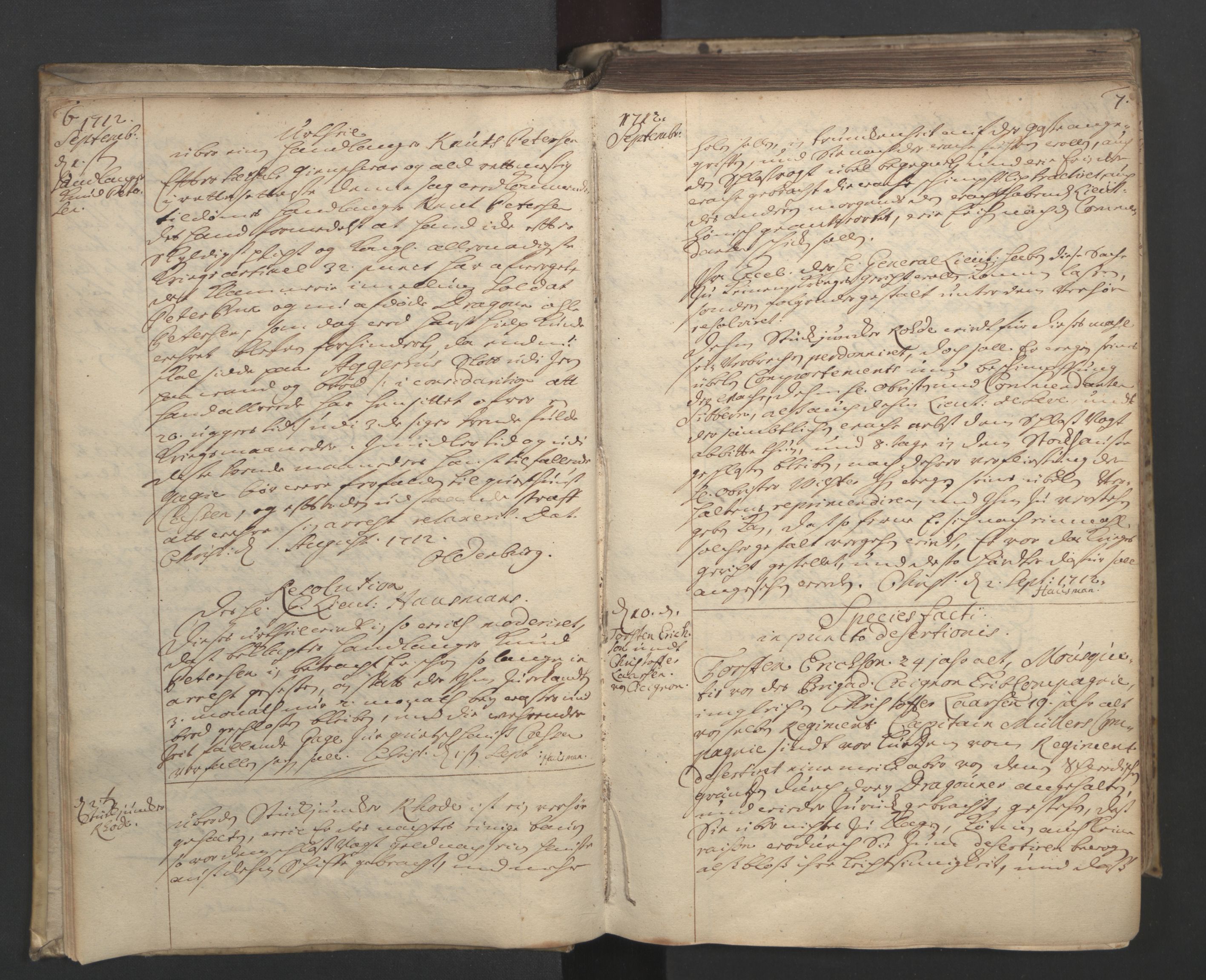 Forsvaret, Generalauditøren, AV/RA-RAFA-1772/F/Fg/Fga/L0002: Justitsprotokoller, 1712-1767, p. 6-7