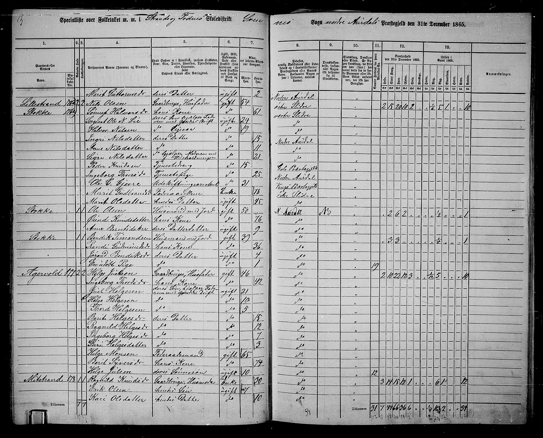 RA, 1865 census for Nord-Aurdal, 1865, p. 84